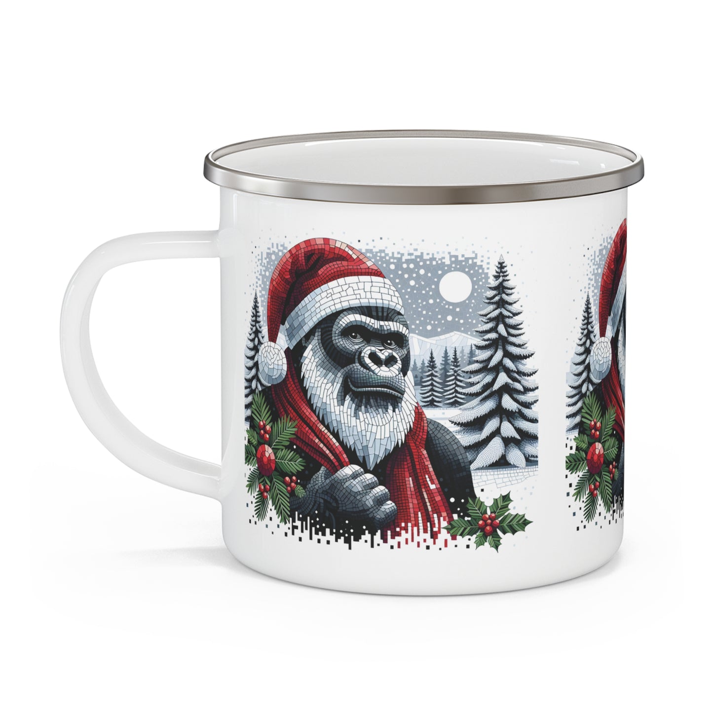 Mosaic Christmas Gorilla Enamel Camping Mug