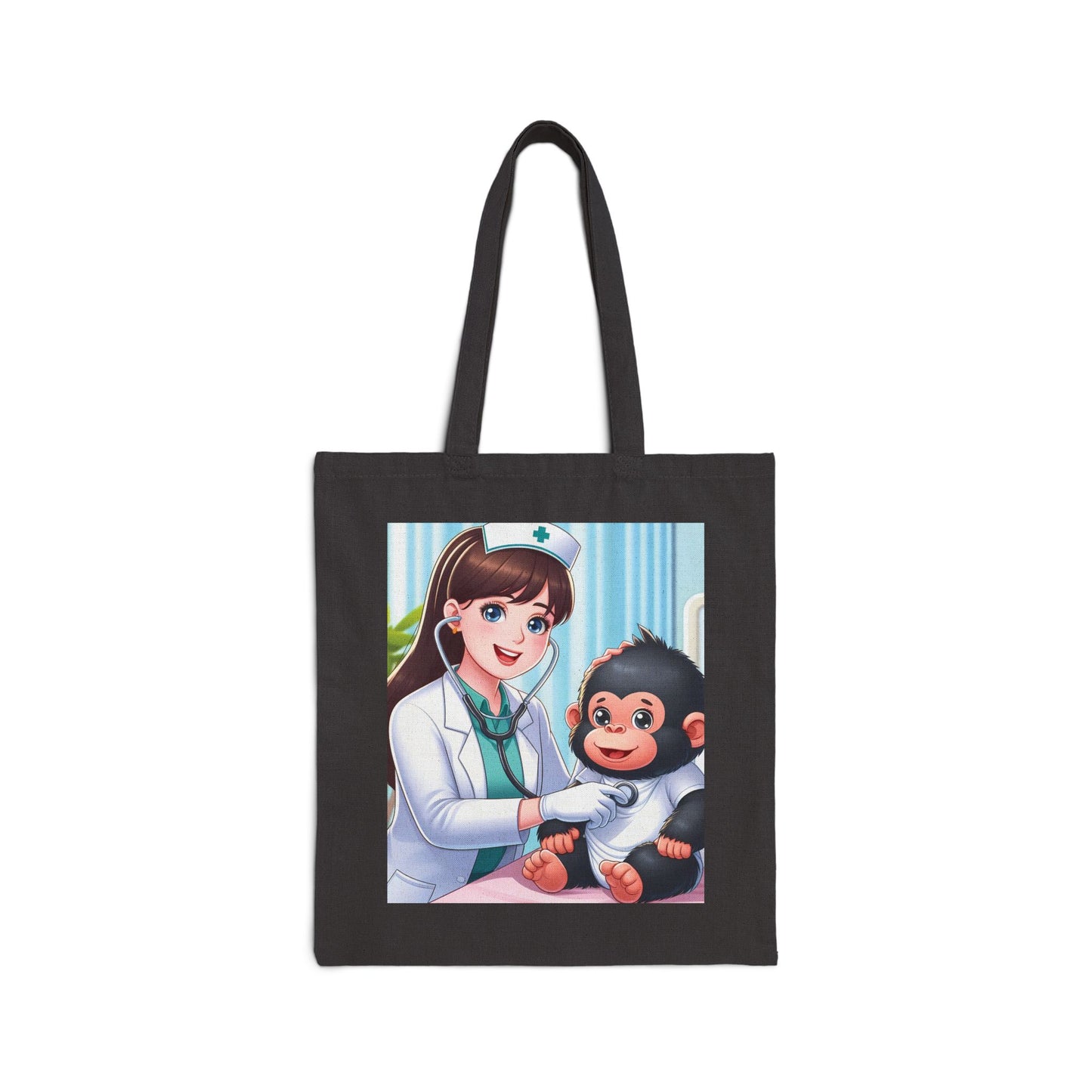 Our heartwarming canvas tote bag featuring a delightful cartoon nurse attending to an adorable baby gorilla. Perfect accessory for kids, medical professionals, or anyone who loves cute and unique designs. A versatile tote for daily use. BUY NOW! (SK Superb)