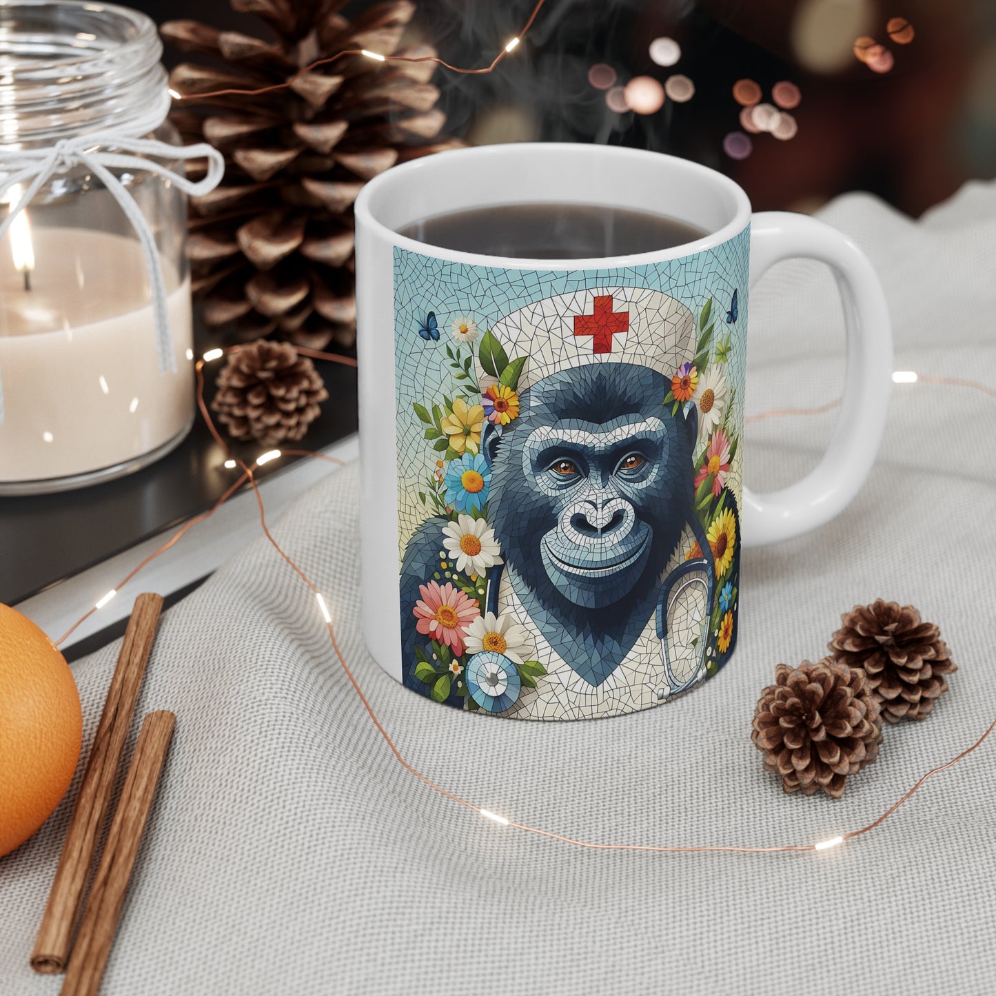 Beautiful Mosaic Gorilla Nurse 11oz Mug - Nurses Appreciation