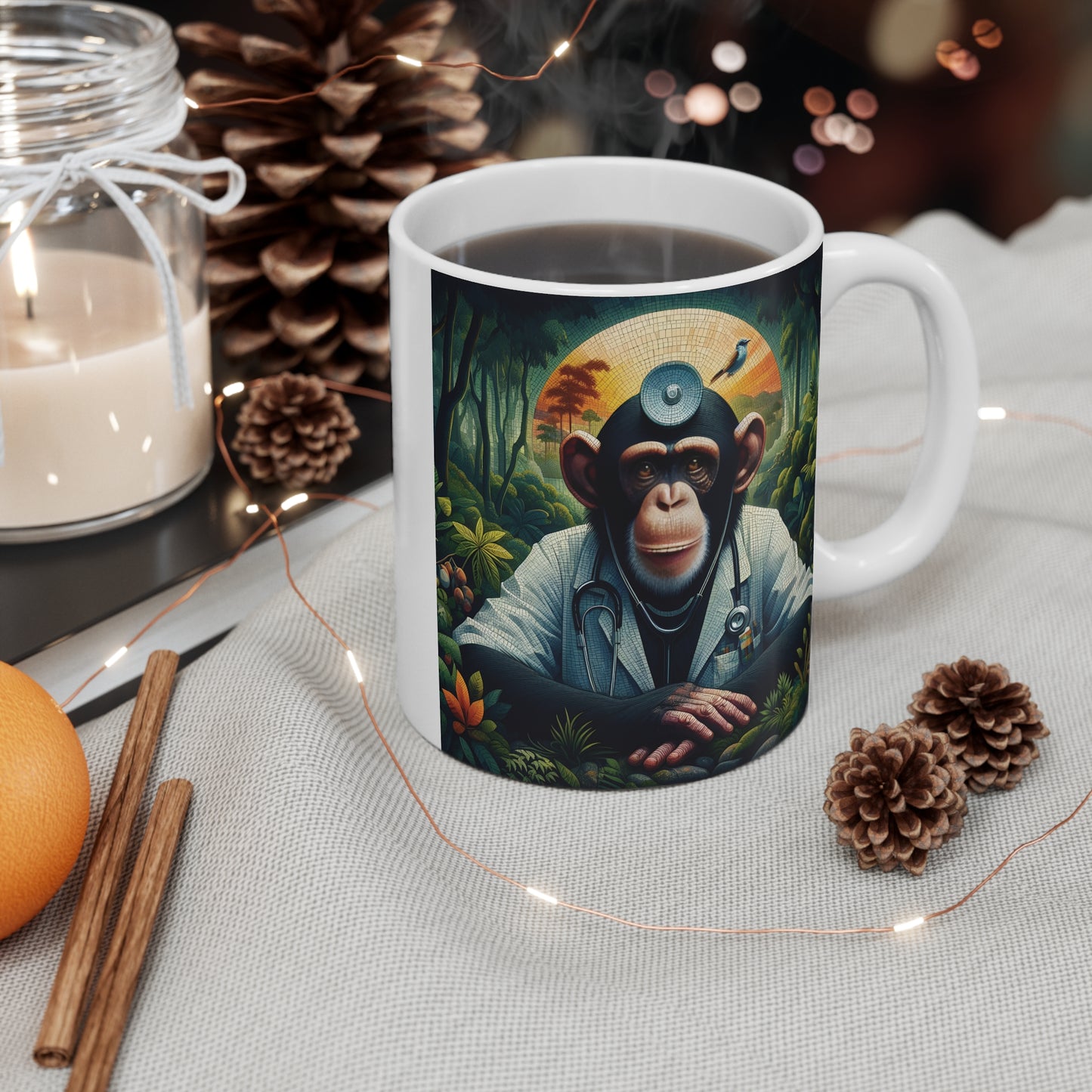Mosaic Art Jungle Medical Doctor Chimpanzee 11oz Mug