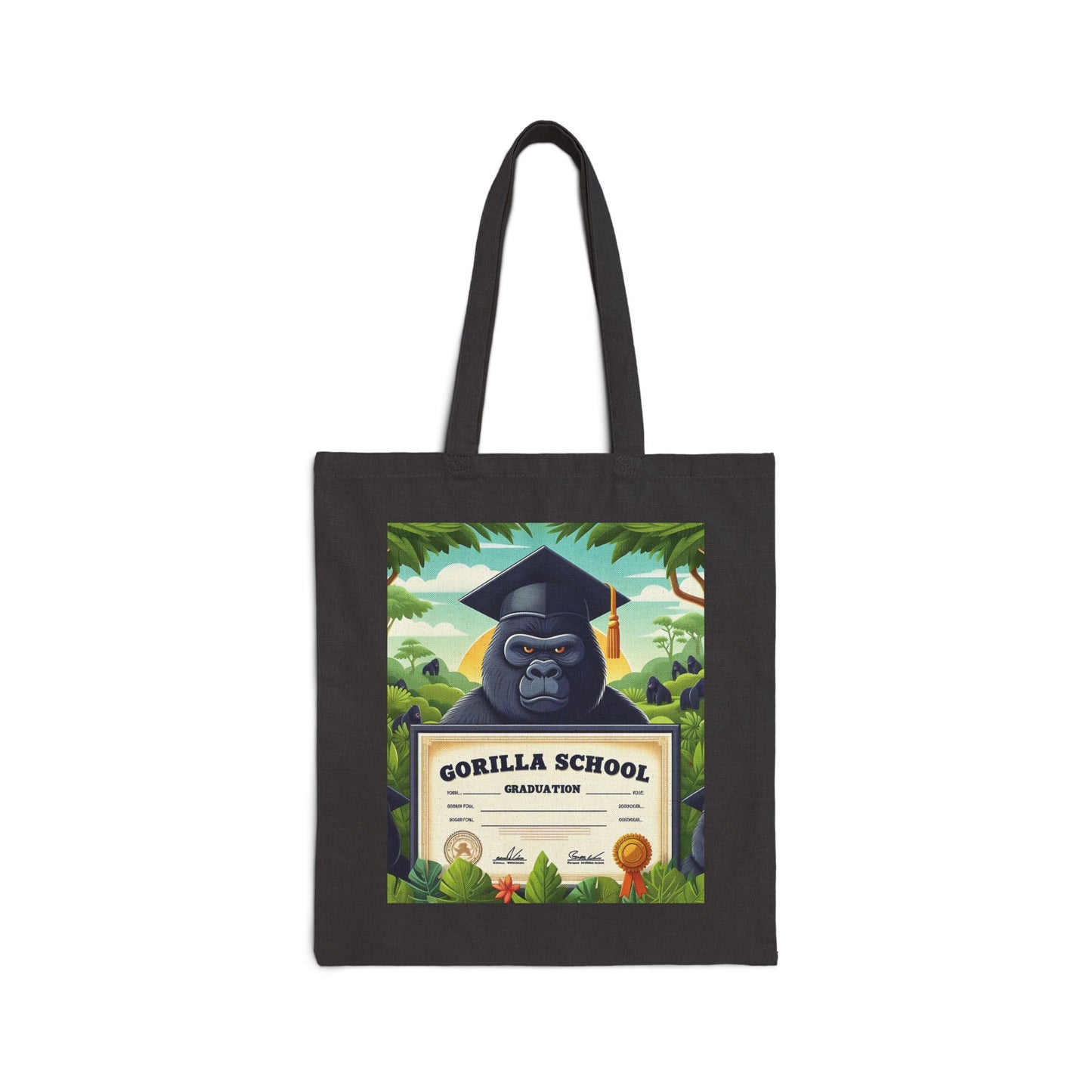 Gorilla School Graduation Canvas Tote Bag - Celebrate Success in Style (Black Color Bag)