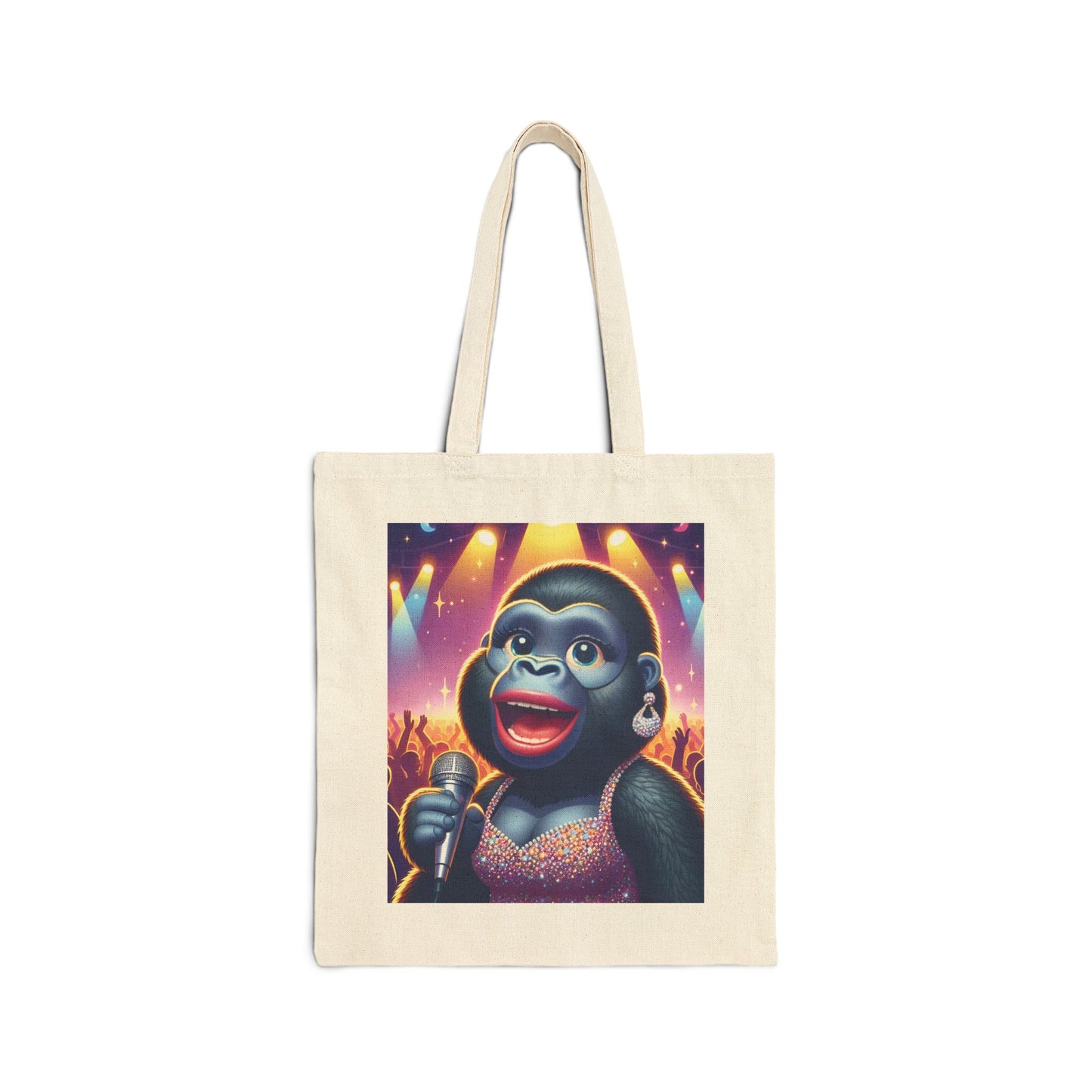 Unleash your inner star with our stylish "Glamorous Gorilla Diva" Canvas Tote Bag. Perfect for music lovers and those who adore quirky design. A delightful gift for yourself or anyone who loves the blend of fun and fashion. Perfect for shopping, traveling, or as an everyday bag. BUY NOW! (SK Superb)