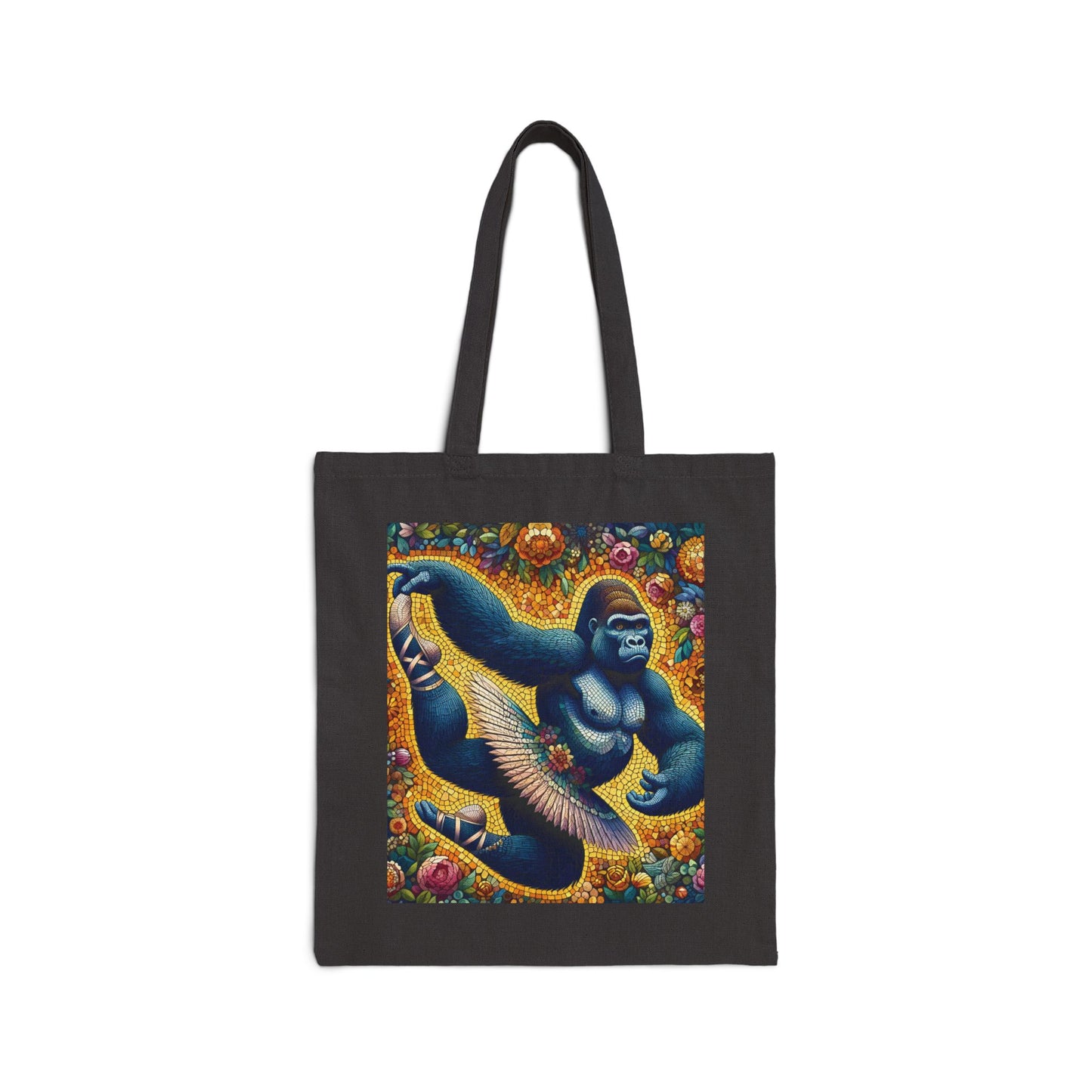 Gorilla Ballet Dancer Canvas Tote Bag - Mosaic Art Dance Enthusiast (Black Color Bag)