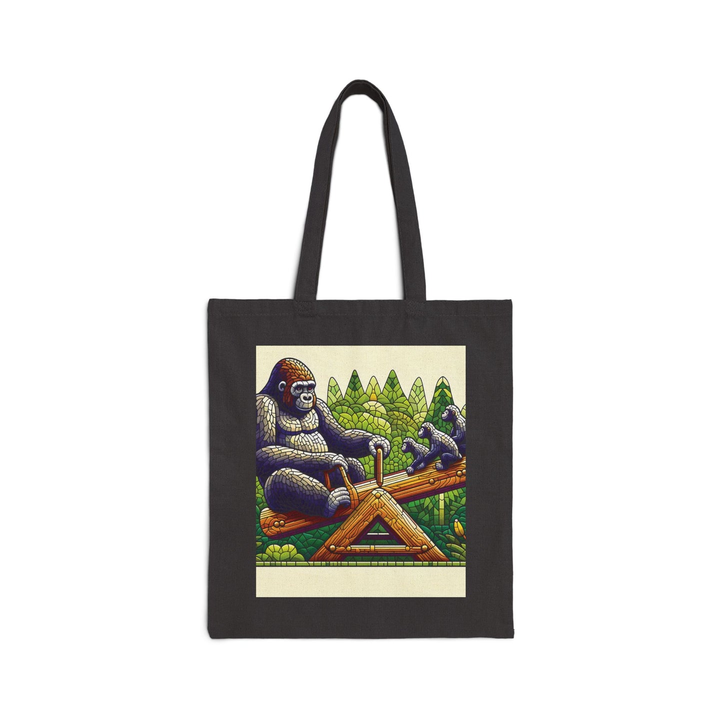 Celebrate the joy of family moments with our mosaic style "Gorilla Parent & Kids Seesaw Playtime" canvas tote bag. This bag beautifully mirrors the cherished times parents spend with their children. Perfect for animal lovers, parents, and eco-conscious shoppers alike. BUY NOW! (SK Superb)