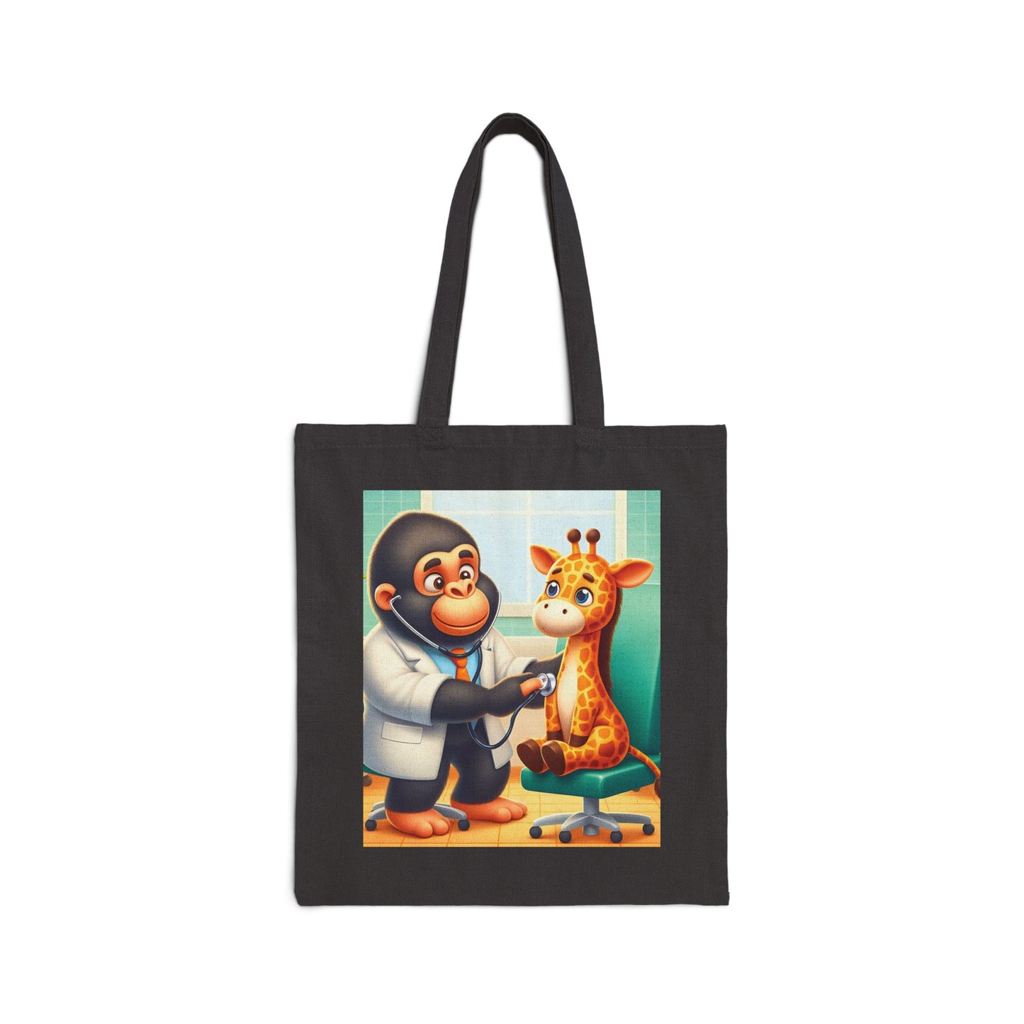 Carry your essentials with style and humor with our Gorilla Vet Doctor Examining Giraffe Canvas Tote Bag. Perfect for animal lovers, veterinarians, and anyone who appreciates fun and creative designs. A practical and stylish tote. Ideal gift for veterinarians and animal care enthusiasts. BUY NOW! (SK Superb)