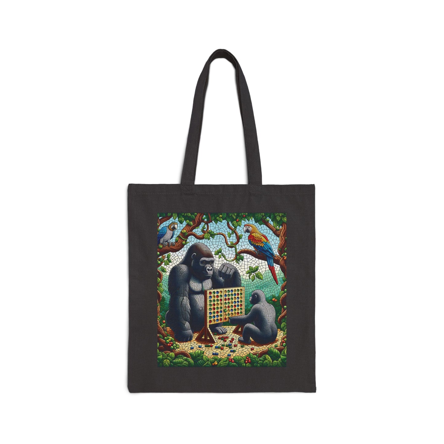 Gorilla Family Bonding Game Connect Four Canvas Tote Bag - Mosaic Animal Themed Bag (Black Color Bag)