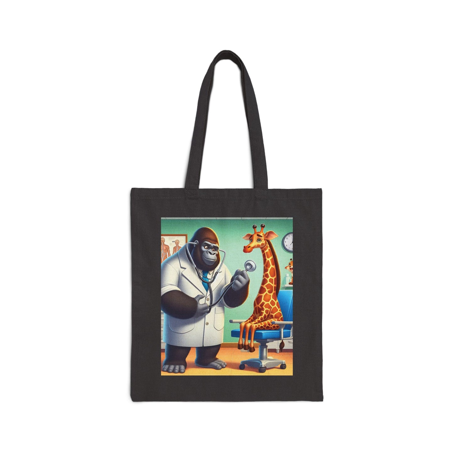 Carry your essentials with style and a touch of humor with our Gorilla Vet Doctor Examining Giraffe Canvas Tote Bag. This tote bag is perfect for animal lovers, veterinarians, and anyone who appreciates fun and creative designs. A practical and stylish accessory. BUY NOW! (SK Superb)