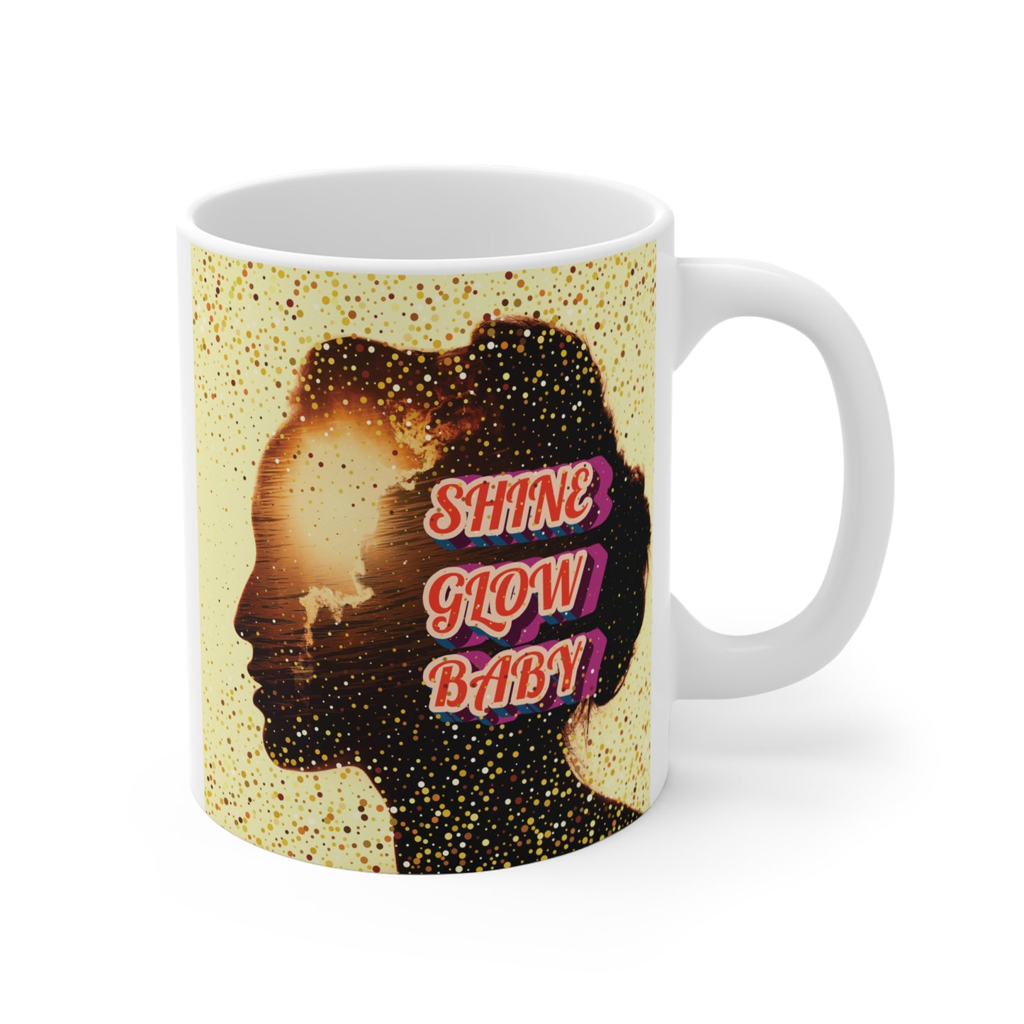 Brighten your mornings with our "Shine Glow Baby" 11oz mug with positive vibes and daily motivation. Ideal gift for friends, family, yourself, for home or office use.