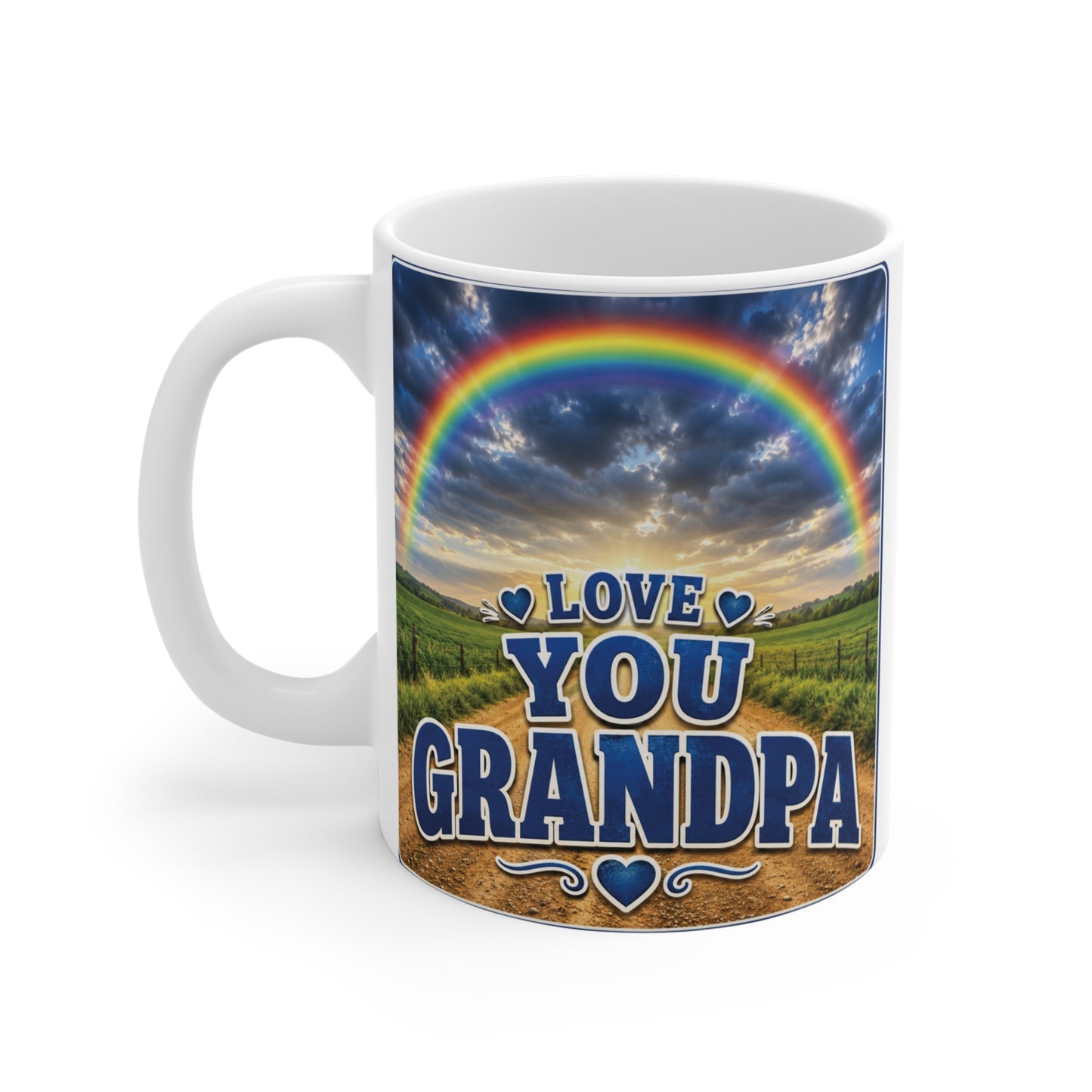 Best Grandpa Ever coffee mug with colorful rainbow landscape design