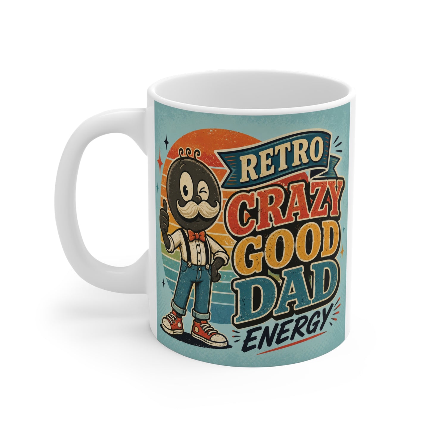 Vintage-style Crazy Good Dad Energy ceramic mug for fathers who love coffee and humor