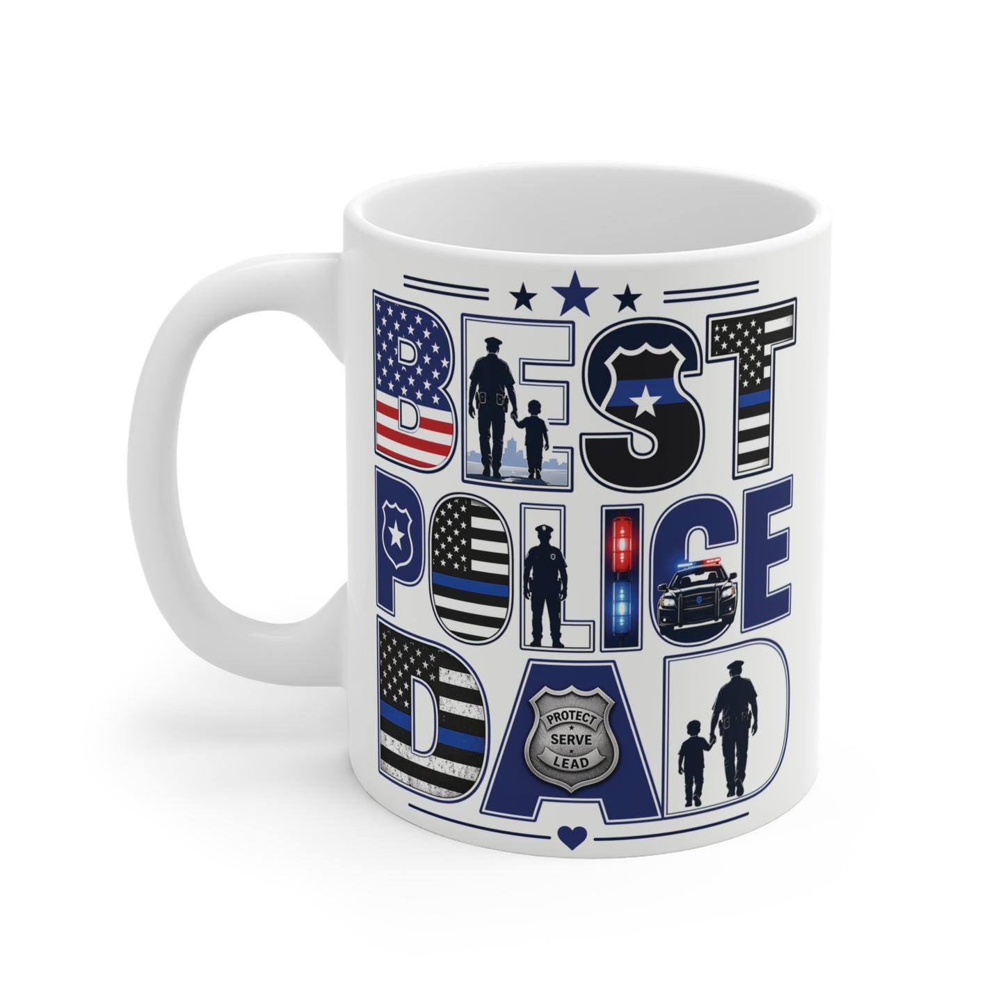 Police dad mug with law enforcement silhouettes, durable ceramic cop dad gift for Father’s Day