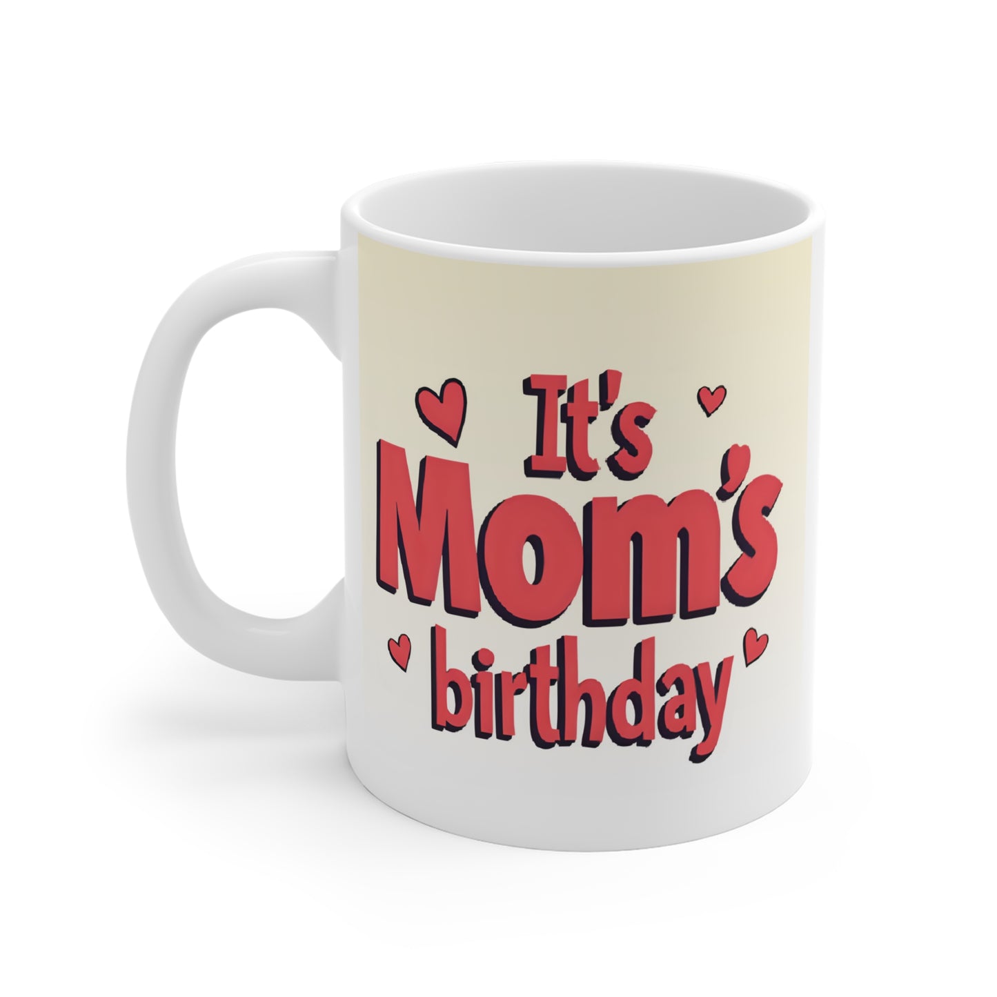 White ceramic birthday coffee mug gift for mom with colorful typography