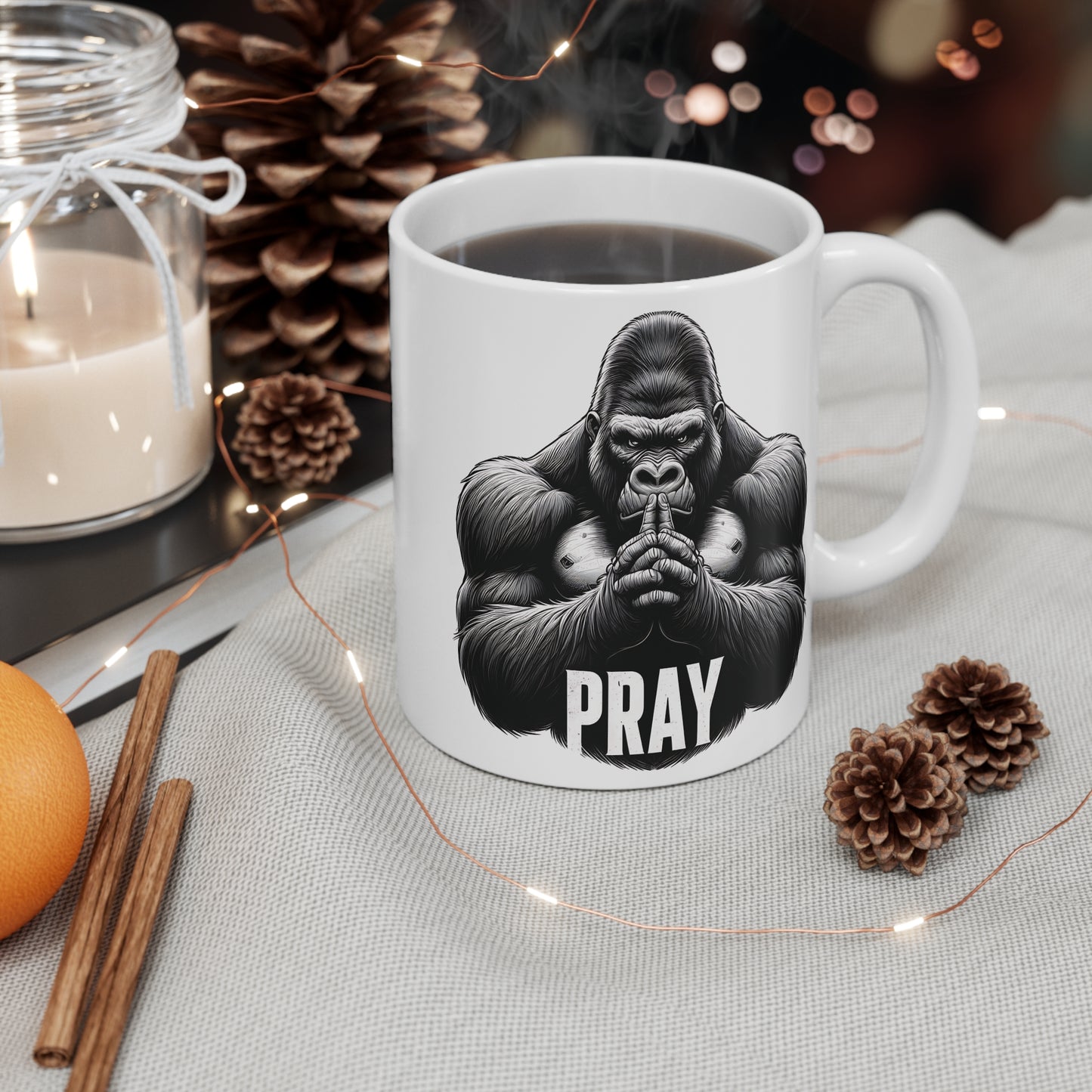 Cute Cartoon Mug (Gorilla Prayer Design)