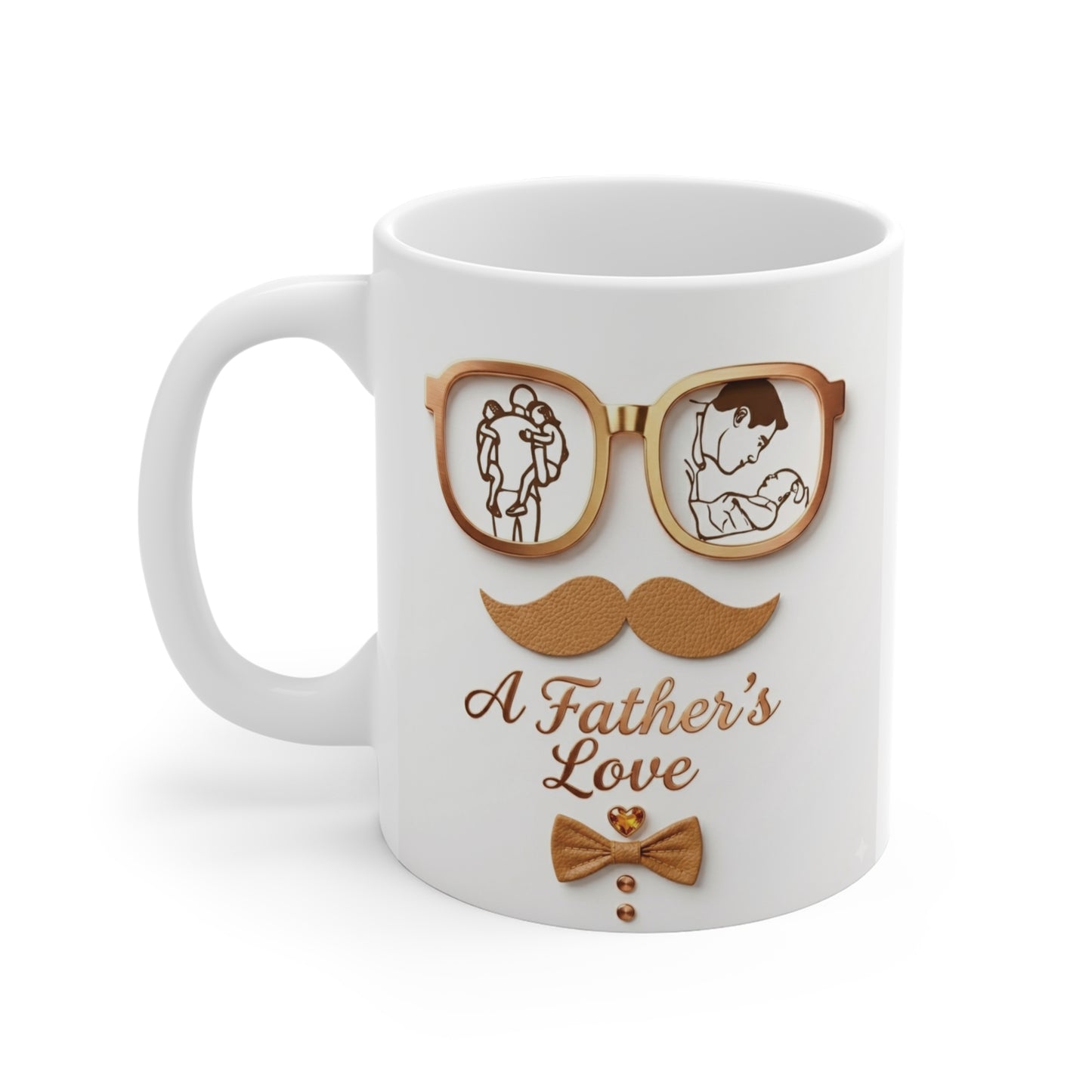 11oz dad gift mug with minimalist glasses design showing father and baby, sentimental Father’s Day coffee mug