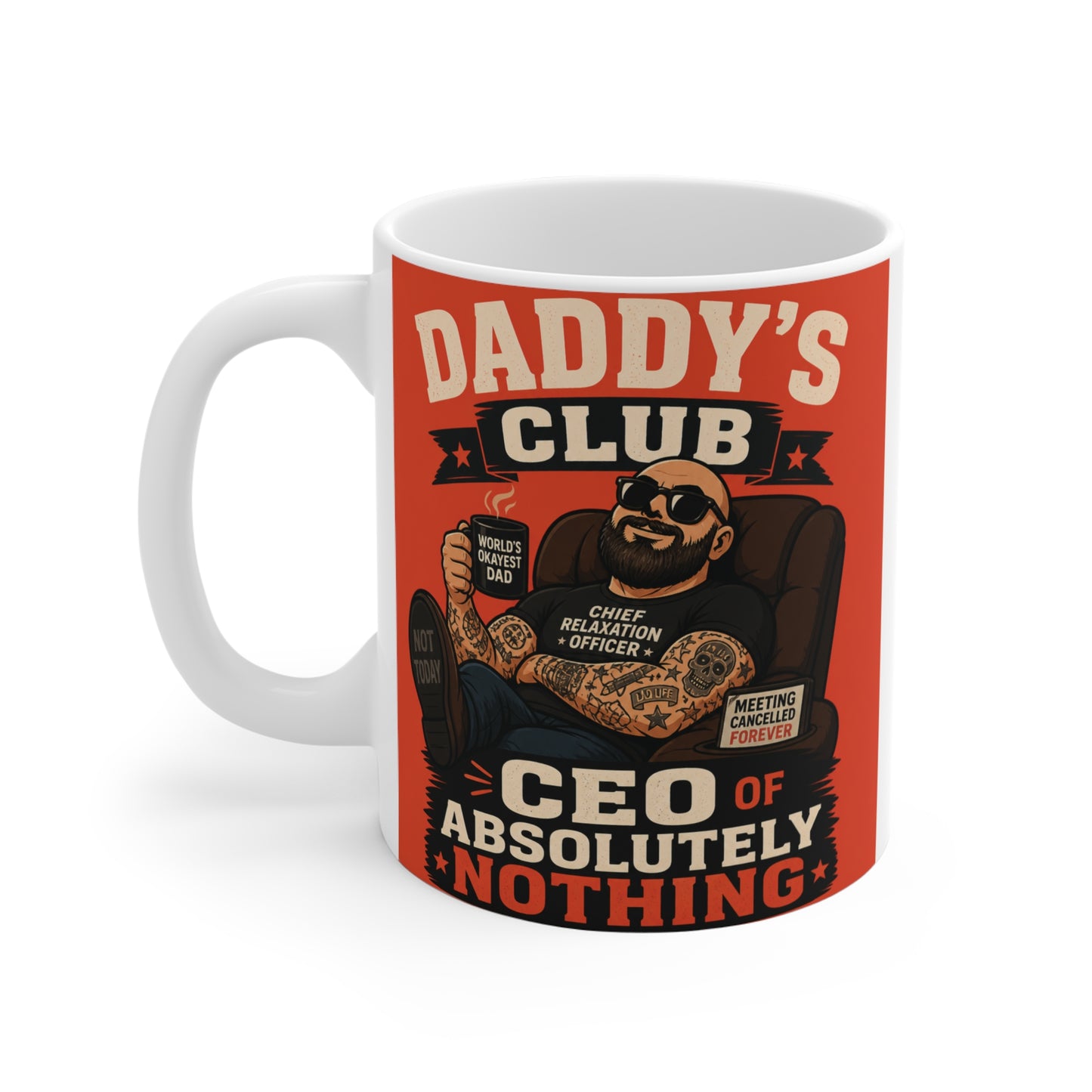 Novelty 11oz ceramic mug for dads with funny lazy dad theme, Daddy’s Club graphic, ideal for husband or men gift