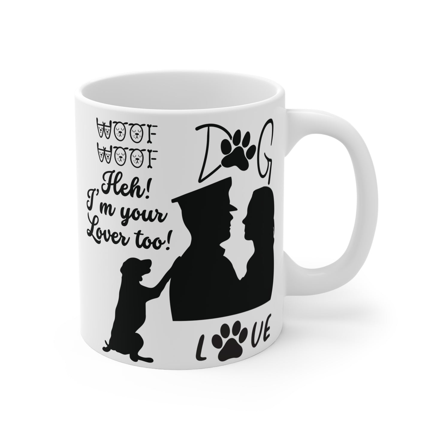 Cute pet lover mug with dog silhouette, paw prints, and romantic message for couples who love dogs, perfect gift for dog owners