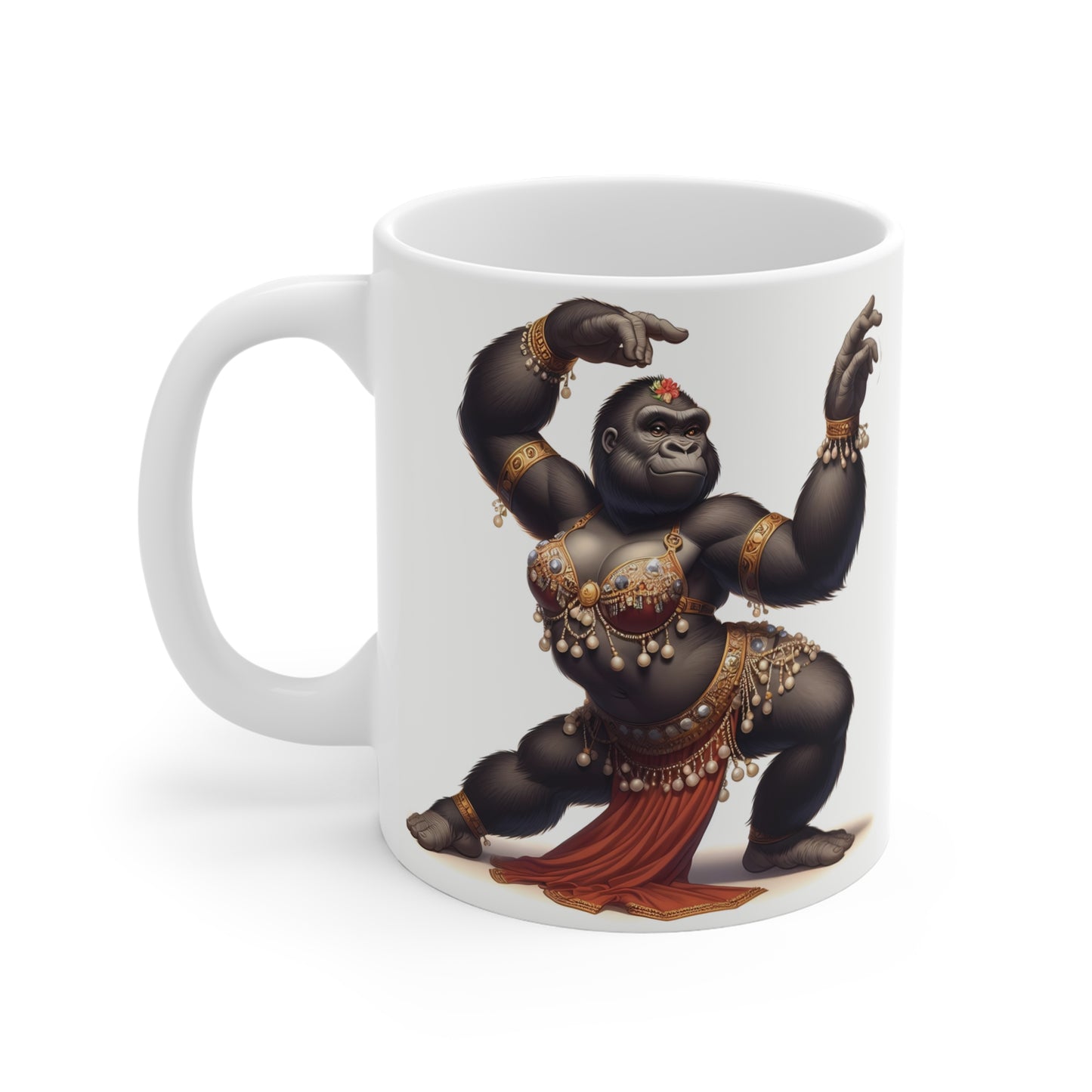 Decorative gorilla dance art mug with detailed costume and performance-inspired design – stylish ceramic mug for wildlife and art enthusiasts