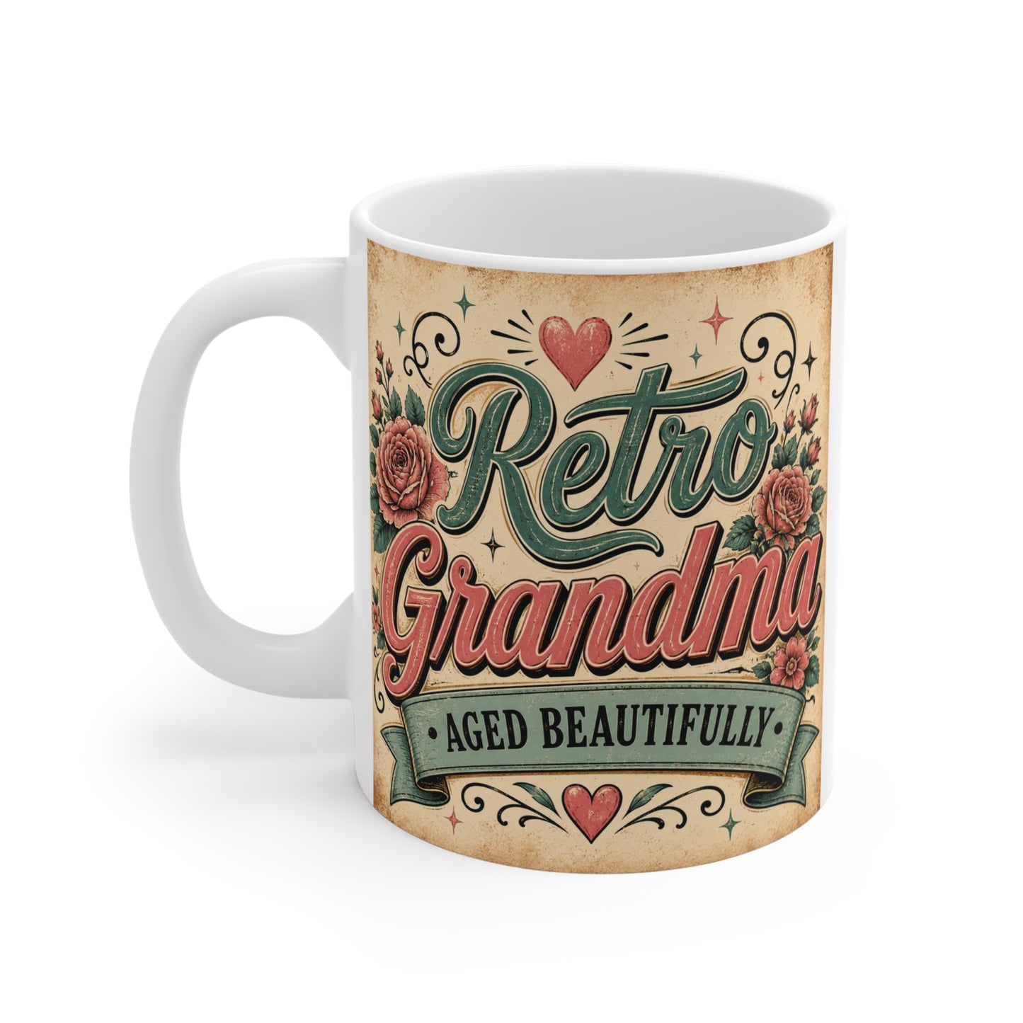Cute Retro Grandma coffee cup gift with aged beautifully saying and pastel vintage aesthetic design