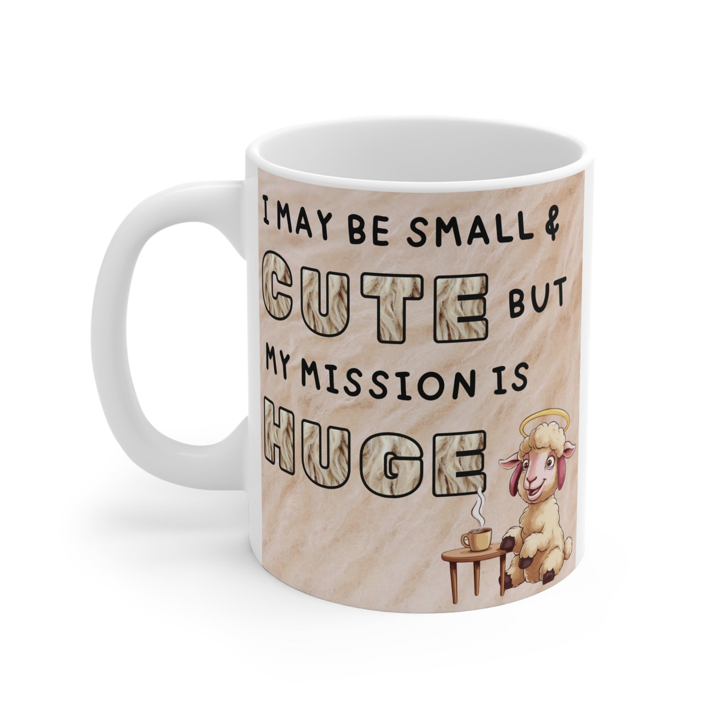 Cute lamb coffee mug with motivational message, funny and uplifting gift for animal lovers