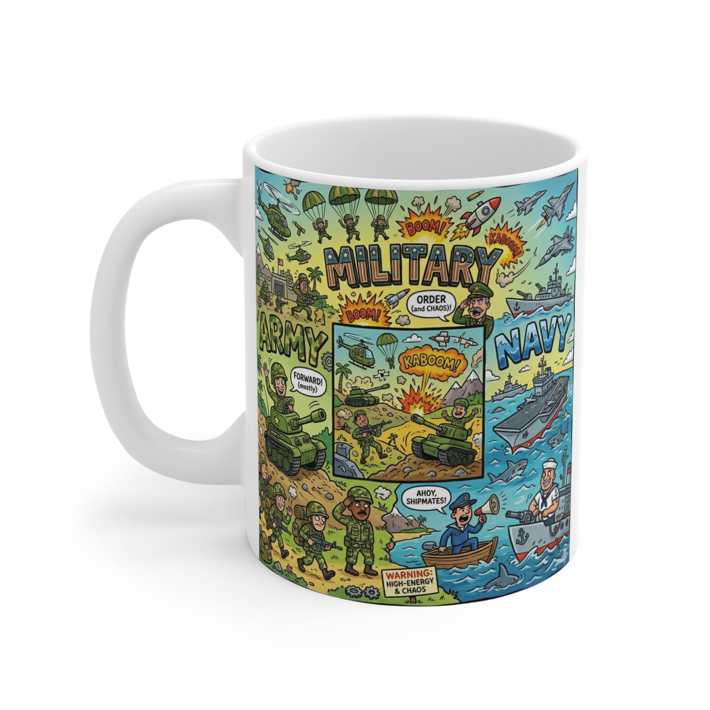 11oz ceramic military mug with cartoon design, army navy humor coffee cup for soldiers and military lovers