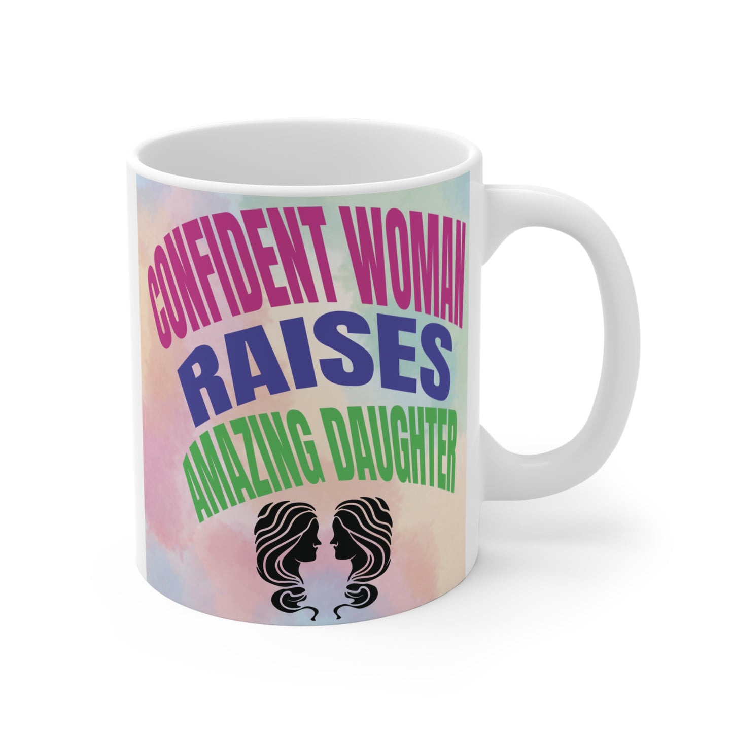 Motivational mom mug ‘Confident Woman Raises Amazing Daughter’, inspirational Mother’s Day gift, vibrant typography design