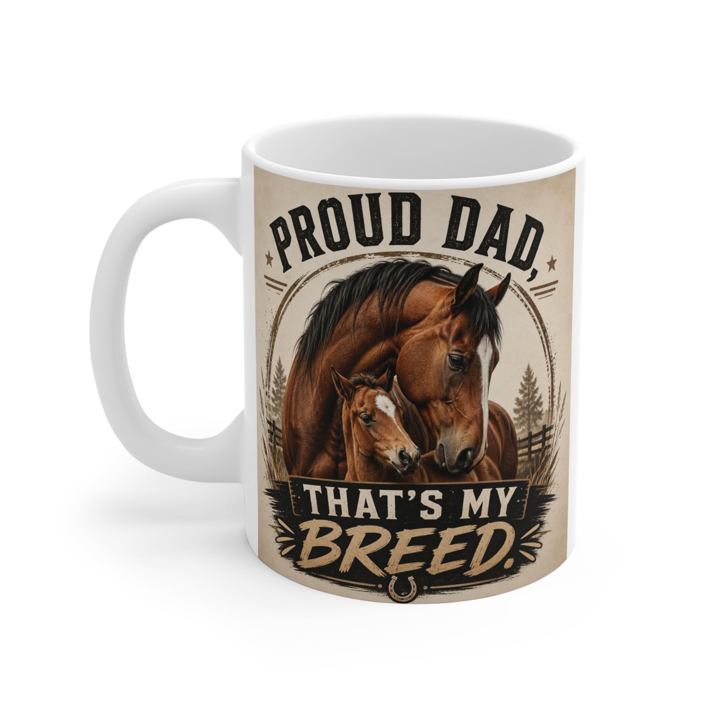 Western style proud dad mug with horse design 11oz ceramic coffee cup for ranch and horse lovers