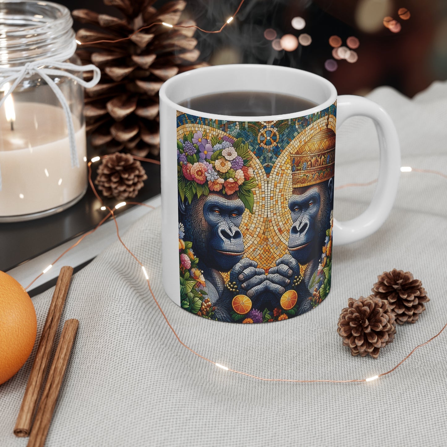 Wedding Mug for Bride and Groom with Royal Gorilla Design