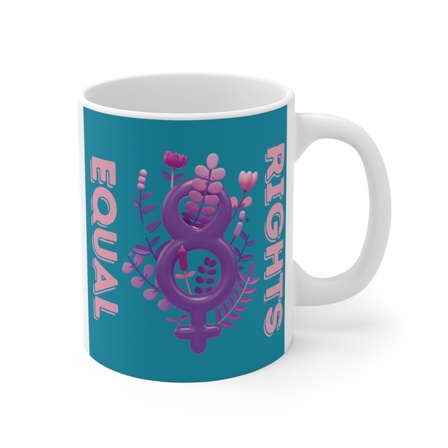 Feminist equality mug featuring Venus symbol with flowers and bold ‘Equal Rights’ text for women empowerment