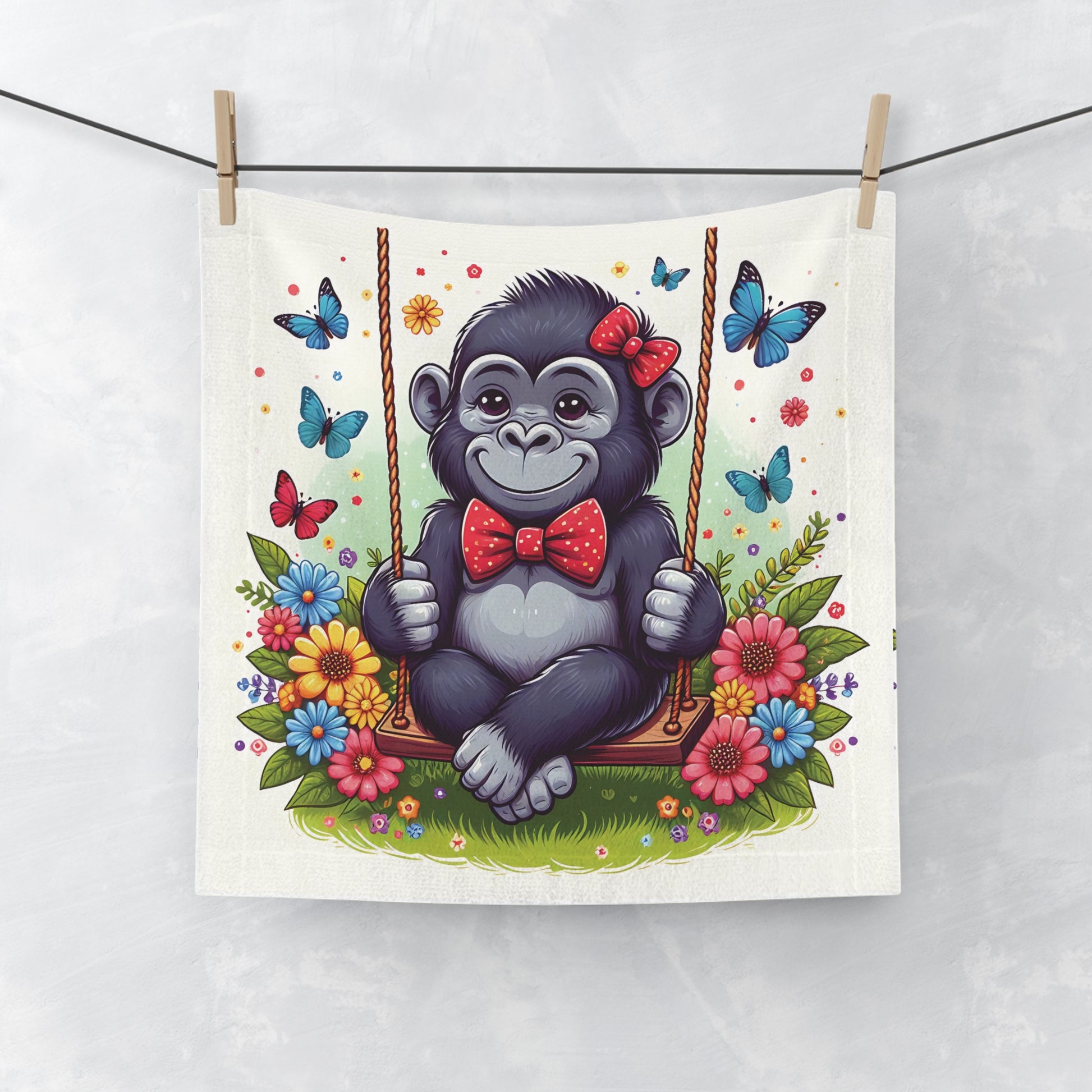 Bring a touch of charm and whimsy to your bathroom decor with our "Smiling Swing Baby Monkey Face Towel". A practical and delightful face towel for everyday use. Ideal for kids and adults. Gift for monkey, nature lovers, and anyone who loves fun designs. BUY NOW! (SK Superb)