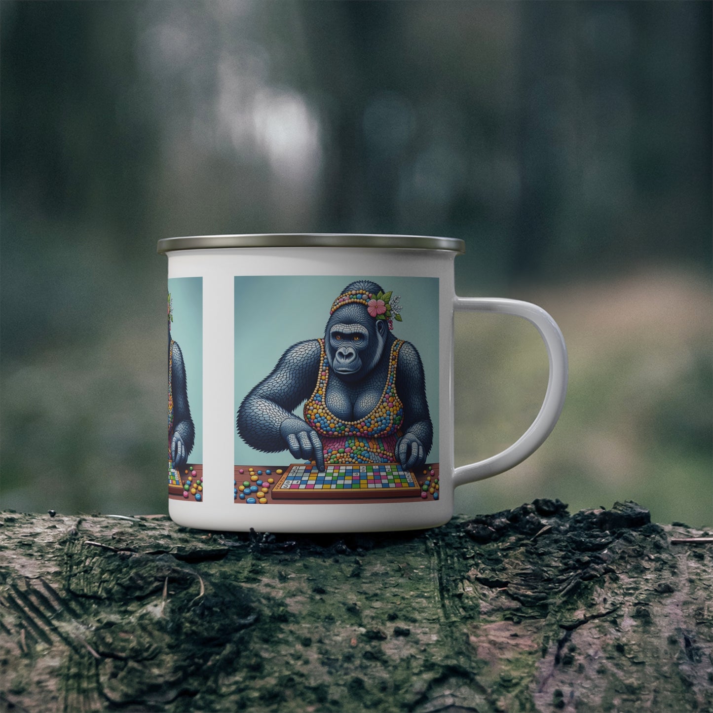 Female Gorilla Art Enamel Camping Mug – Animal Playing Game Design