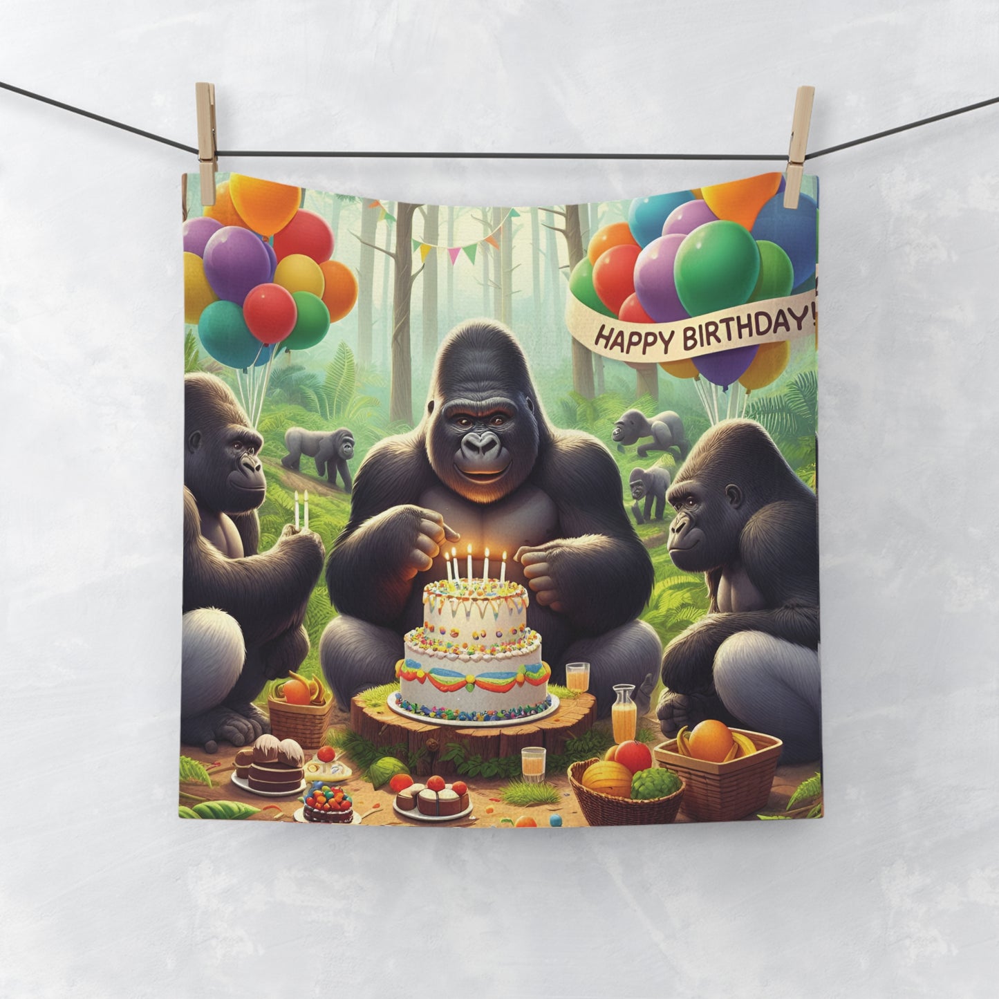 Make every birthday playful with our "Happy Gorilla Birthday Celebration Face Towel," a functional and decorative towel. A quirky gift for your home decor. Great for birthdays, animal lovers. Ideal for bathroom, kitchen, gym, or travel. BUY NOW! (SK Superb)