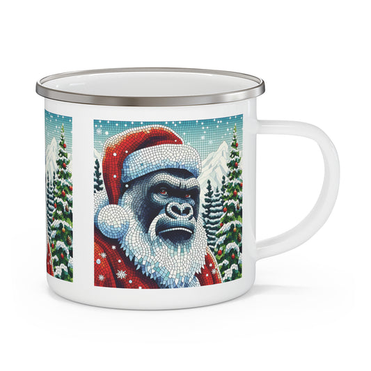 Add a touch of wild holiday spirit with our enchanting, functional, mosaic art "Festive Gorilla Santa" Enamel Camping Mug. Perfect for gorilla, animal, outdoor lovers, and anyone who enjoys a touch of whimsy in their holiday décor. Ideal for camping, hiking, picnics, and everyday use. BUY NOW! (SK Superb)