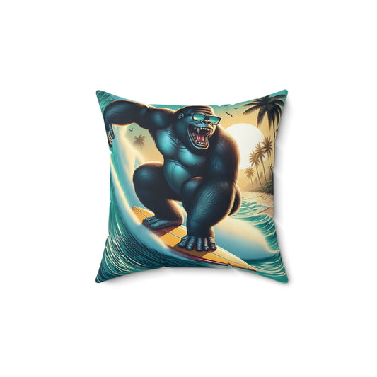 Ride the waves with our Surfing Gorilla Adventure Pillow! This eye-catching design features a powerful gorilla catching some serious surf in a vibrant beach backdrop. Perfect for adding a splash of fun and adventure to home and office decor. Gifts for surfers and beach lovers. (SK Superb)