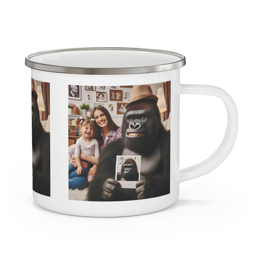 Capture the warmth of family moments with our Gorilla Family Moment enamel camping mug. This mug is perfect for camping trips, outdoor adventures, or for home use. For family-oriented gift-giving, or for anyone who loves playful designs. BUY NOW! (SK Superb)