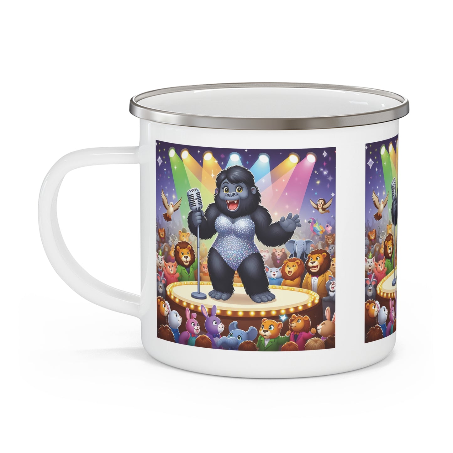Enchanting Gorilla Diva Enamel Camping Mug - Animal Singer / Outdoor Adventures & Gifts