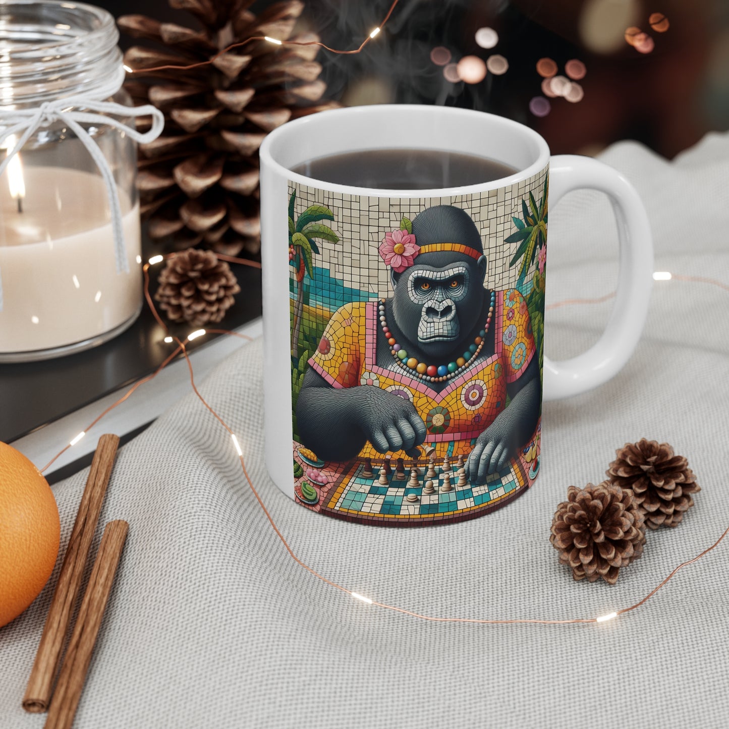 11oz Lady Gorilla Chess Master Mug - Mosaic Animal Design