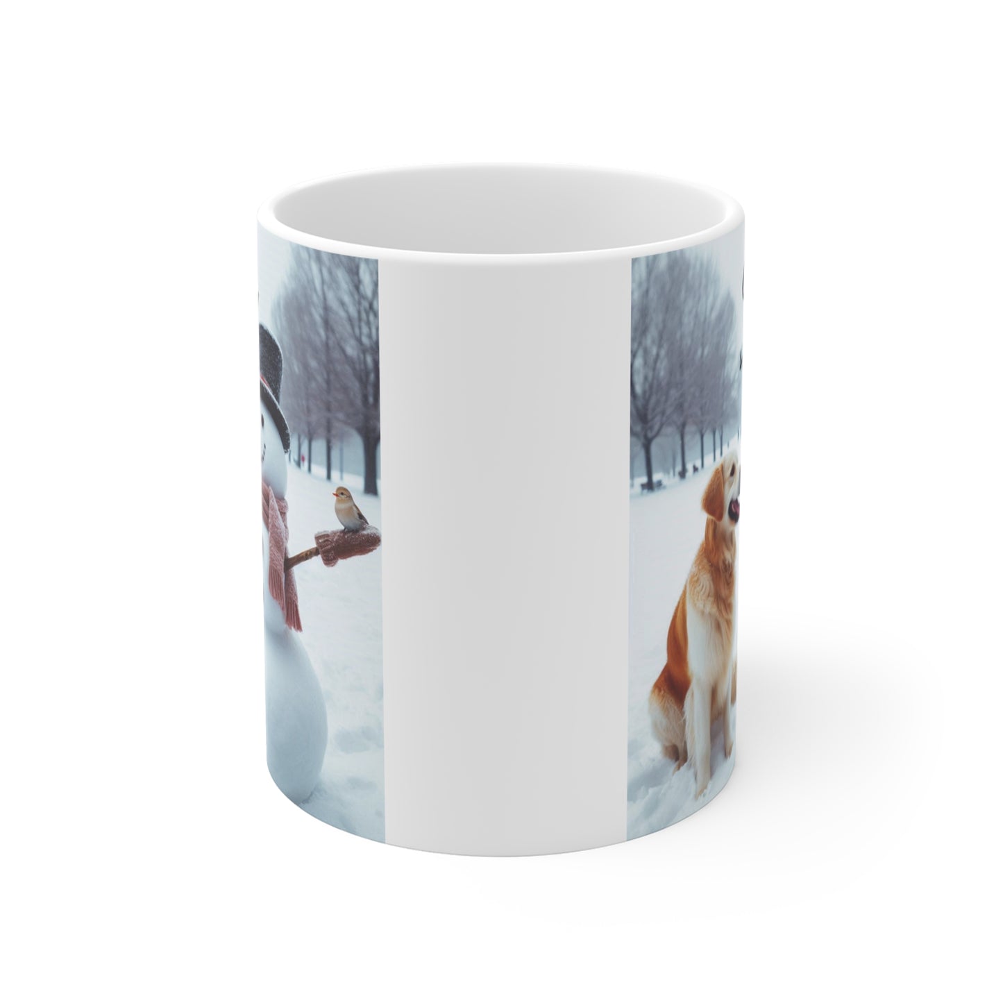 Golden Retriever & Snowman 11oz Mug - Winter Wonderland Coffee Cup