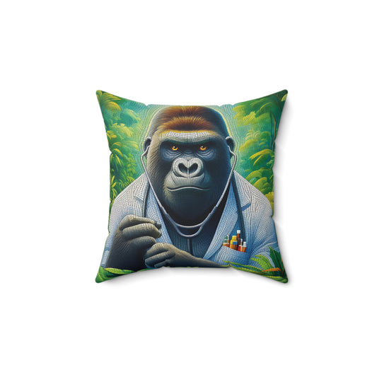 Doctor Gorilla in Jungle Pillow" symbolizes the importance of a human doctor to their patients. Just as a gorilla is a powerful and protective presence in the jungle, a doctor provides crucial care and support to their patients. BUY NOW for your home and office decor. (SK Superb)