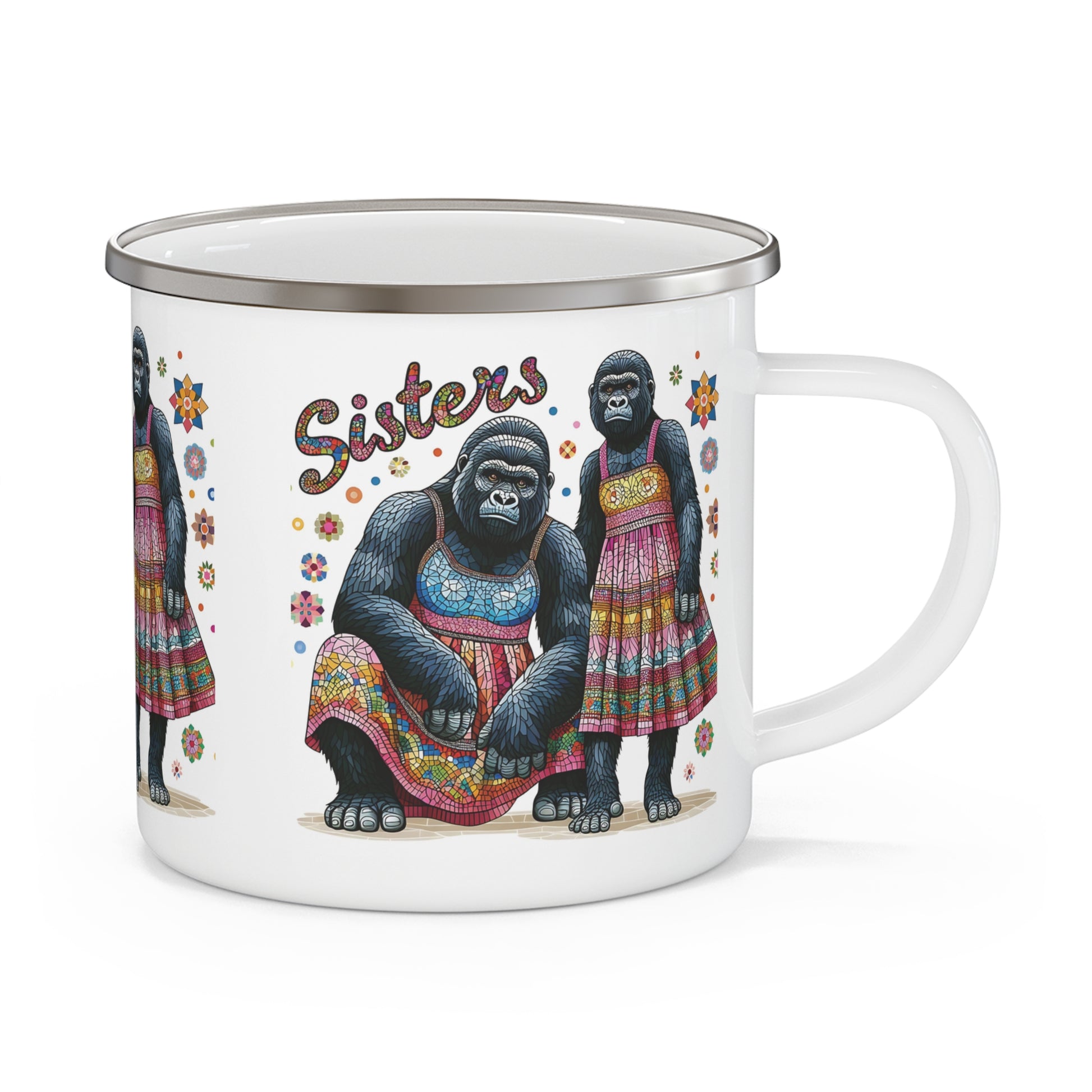 Celebrate the unbreakable bond of sisterhood with our "Gorilla Sisters" Enamel Camping Mug. Great for camping trip, picnic, or cozy outdoor gathering. An ideal gift for your beloved sibling, outdoor enthusiasts and camping lovers. BUY NOW! (SK Superb)