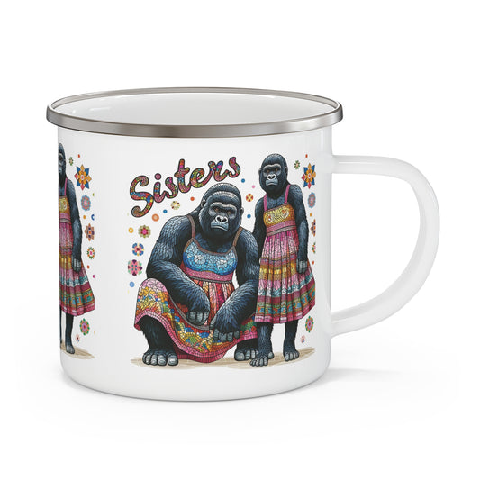 Celebrate the unbreakable bond of sisterhood with our "Gorilla Sisters" Enamel Camping Mug. Great for camping trip, picnic, or cozy outdoor gathering. An ideal gift for your beloved sibling, outdoor enthusiasts and camping lovers. BUY NOW! (SK Superb)