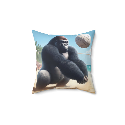 Enhance your home decor with our Volleyball Gorilla on the Beach Pillow! This playful pillow features a strong and focused gorilla mid-action on a sunny beach volleyball court, adding a touch of fun and energy to any room. Perfect for sports enthusiasts and animal lovers. GET YOURS TODAY!! (SK Superb)
