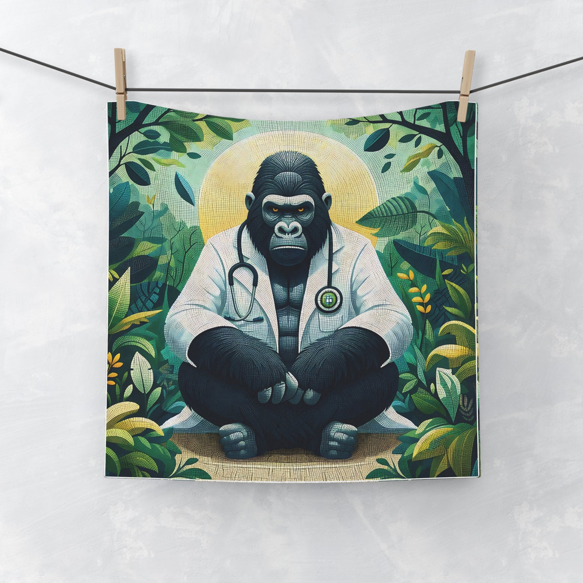 Caring Pensive Jungle Gorilla Doctor Face Towel - Healthcare Theme