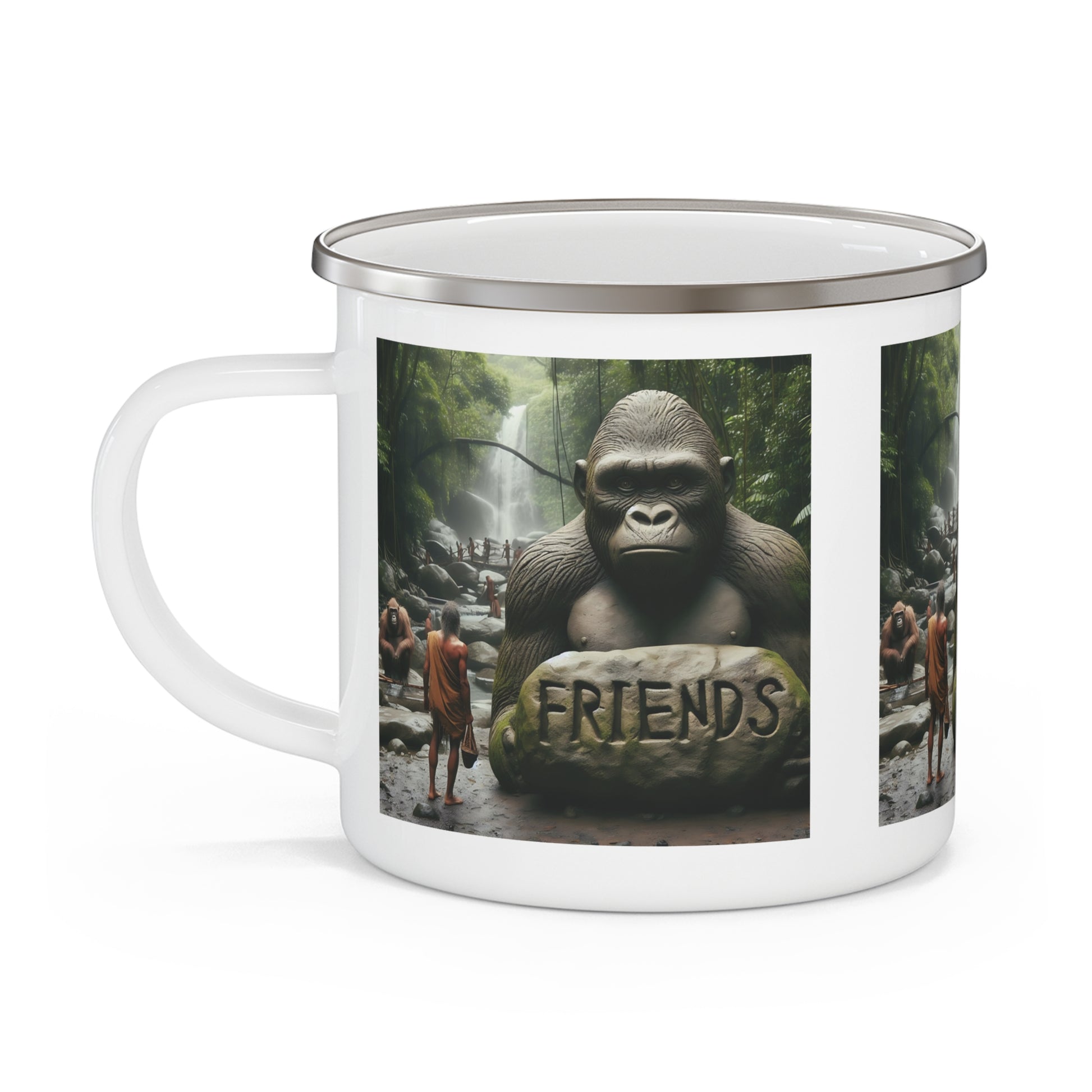 Gorilla & Stone Age Human Friends Enamel Camping Mug