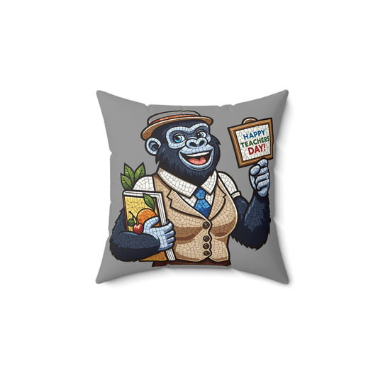 A delightful pillow of a charming gorilla holding a sign that says "Happy Teacher's Day." This design adds heartfelt touch to classroom or home decor. Whether as a gift or a personal keepsake, this pillow is a wonderful way to say thank you and make any teacher's day special. BUY NOW! (SK Superb)