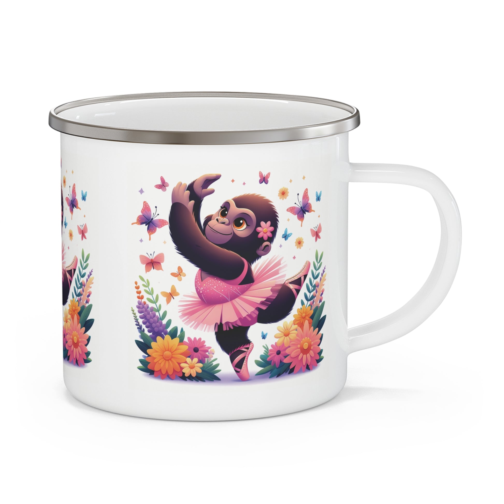 Adorable "Kids Ballet Gorilla" Enamel Camping Mug is perfect for kids who love ballet and animals. This delightful mug is ideal for both indoor and outdoor adventures. Great as a ballet-themed gift for children or as a fun, unique mug for everyday use. BUY NOW! (SK Superb)