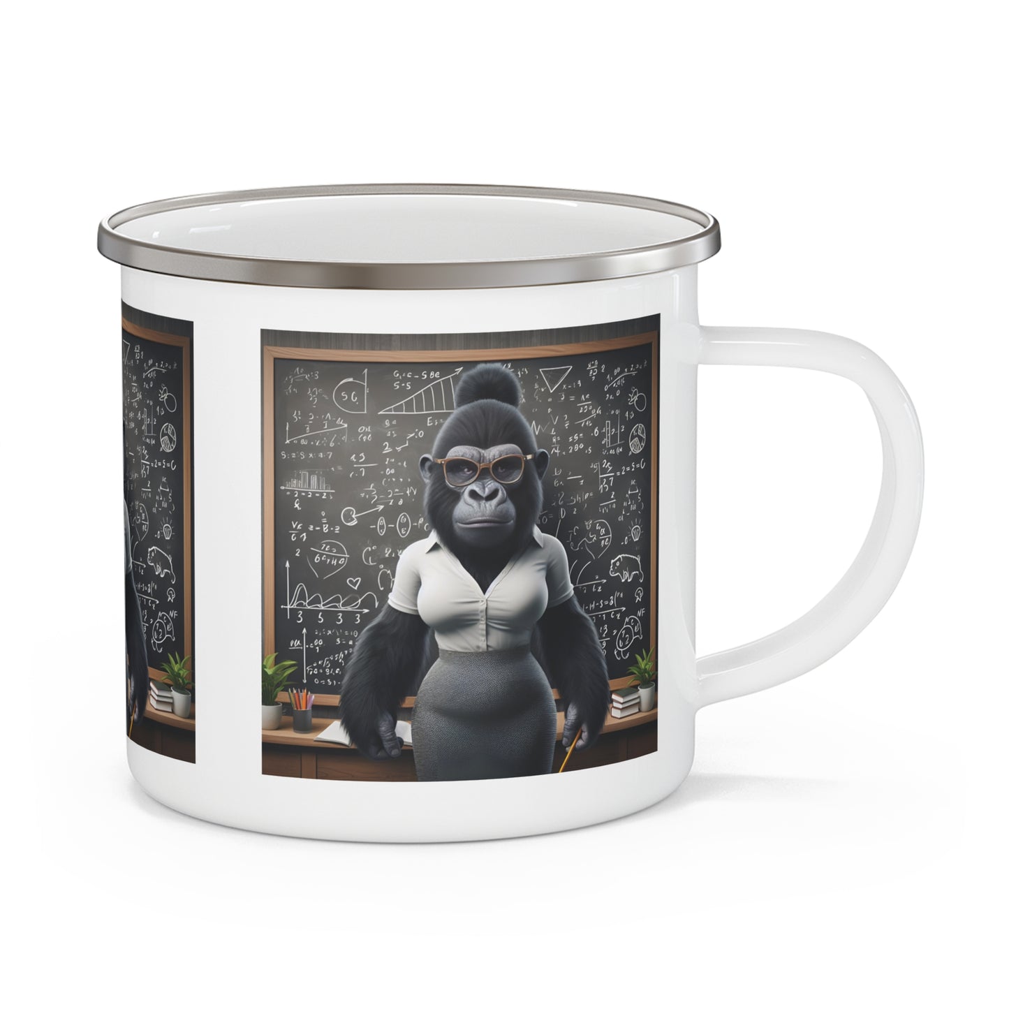 Add a touch of fun and wisdom to your adventures with this stylish "Gorilla Teacher Enamel Camping Mug". This mug is perfect for educators, nature and wildlife lovers. Ideal for camping trips or home use. Gift for teachers, professors, or anyone who enjoys quirky, animal-themed drinkware. BUY NOW! (SK Superb)