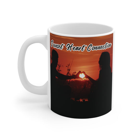 Celebrate love with the "Sunset Heart Connection" 11oz romantic mug. Gifting it for Valentine's Day,  anniversary. Ideal for couples, lovebirds. BUY NOW!