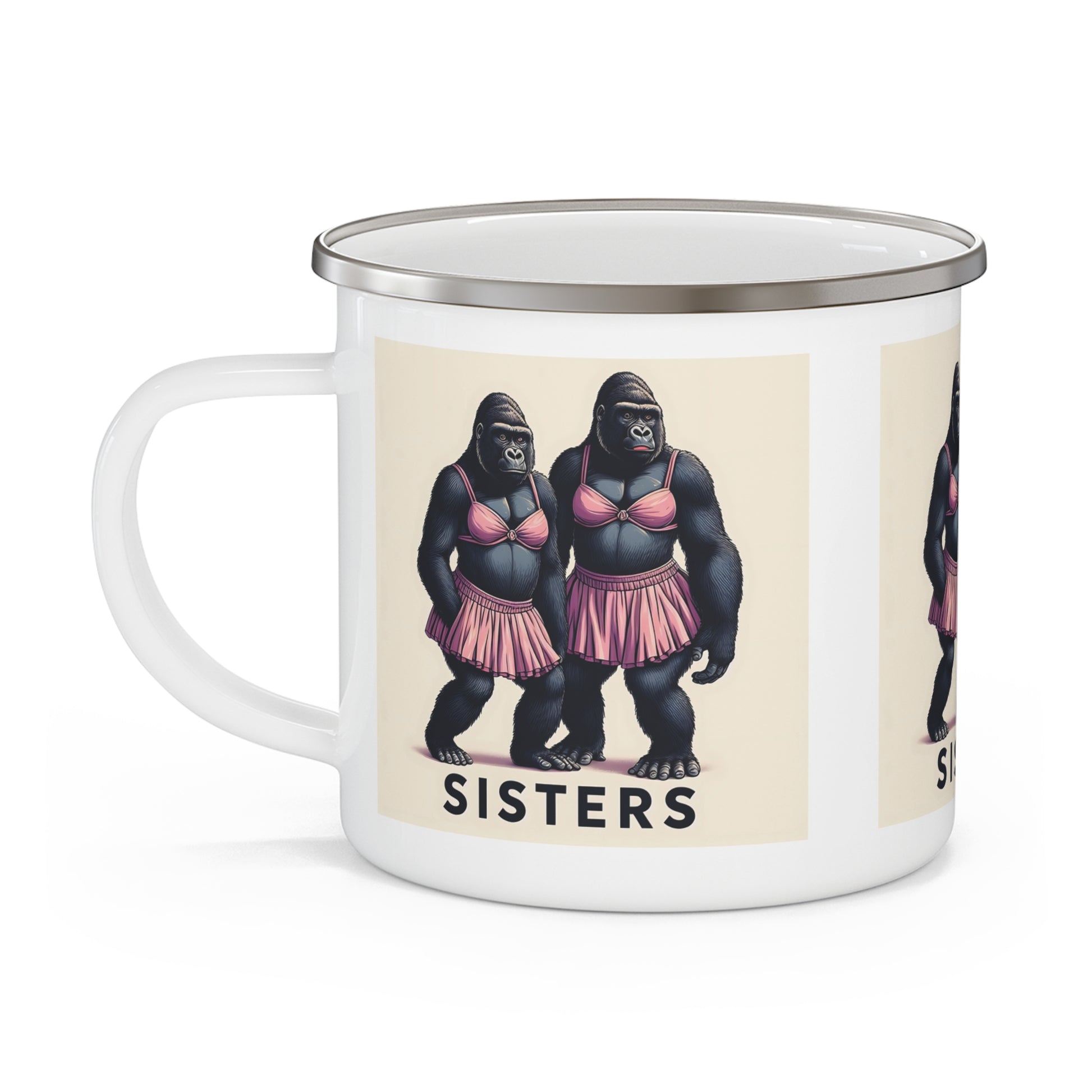 Adventurous Gorilla Sisters Enamel Camping Mug