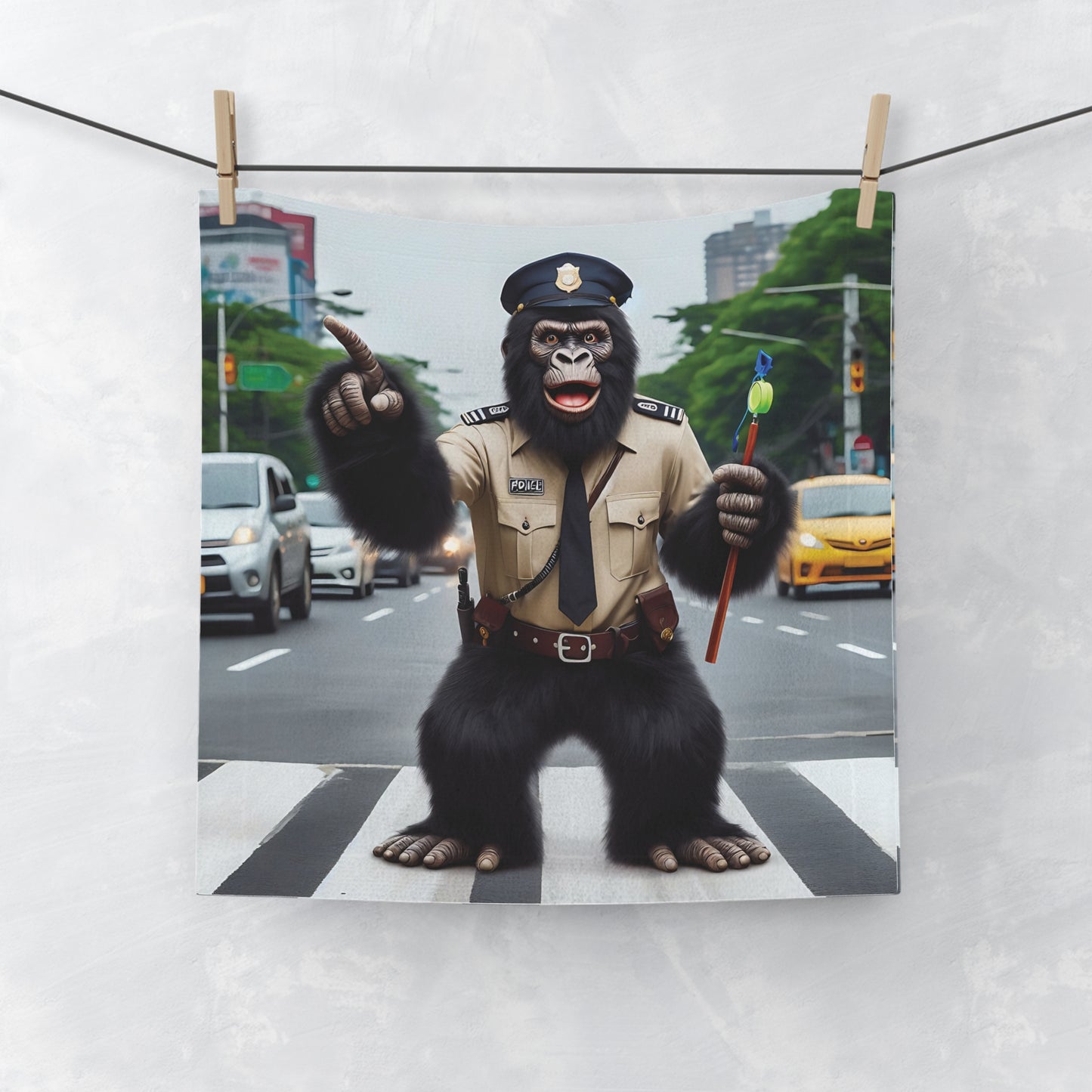 Add a touch of humor to your bathroom decor with our Amusing Traffic Police Gorilla Face Towel. It captures the essence of a human traffic police officer, a perfect addition for animal lovers and those who appreciate quirky and fun home accessories. A fantastic gift for friends and family. BUY NOW! (SK Superb)