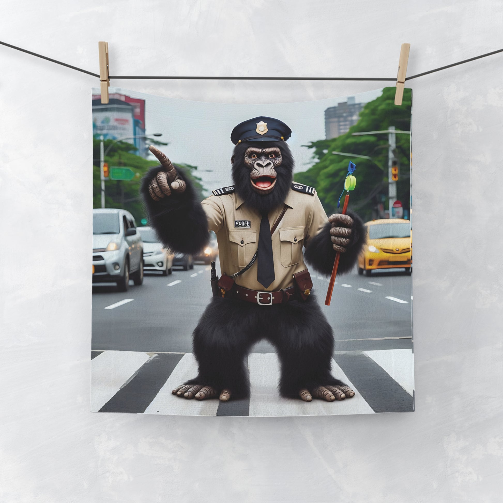 Add a touch of humor to your bathroom decor with our Amusing Traffic Police Gorilla Face Towel. It captures the essence of a human traffic police officer, a perfect addition for animal lovers and those who appreciate quirky and fun home accessories. A fantastic gift for friends and family. BUY NOW! (SK Superb)